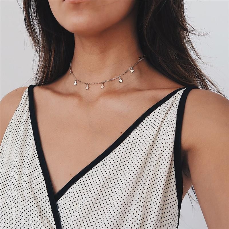 Star Charm Choker Necklace Clavicle Chain Silver Metal Collar Jewelry Gift