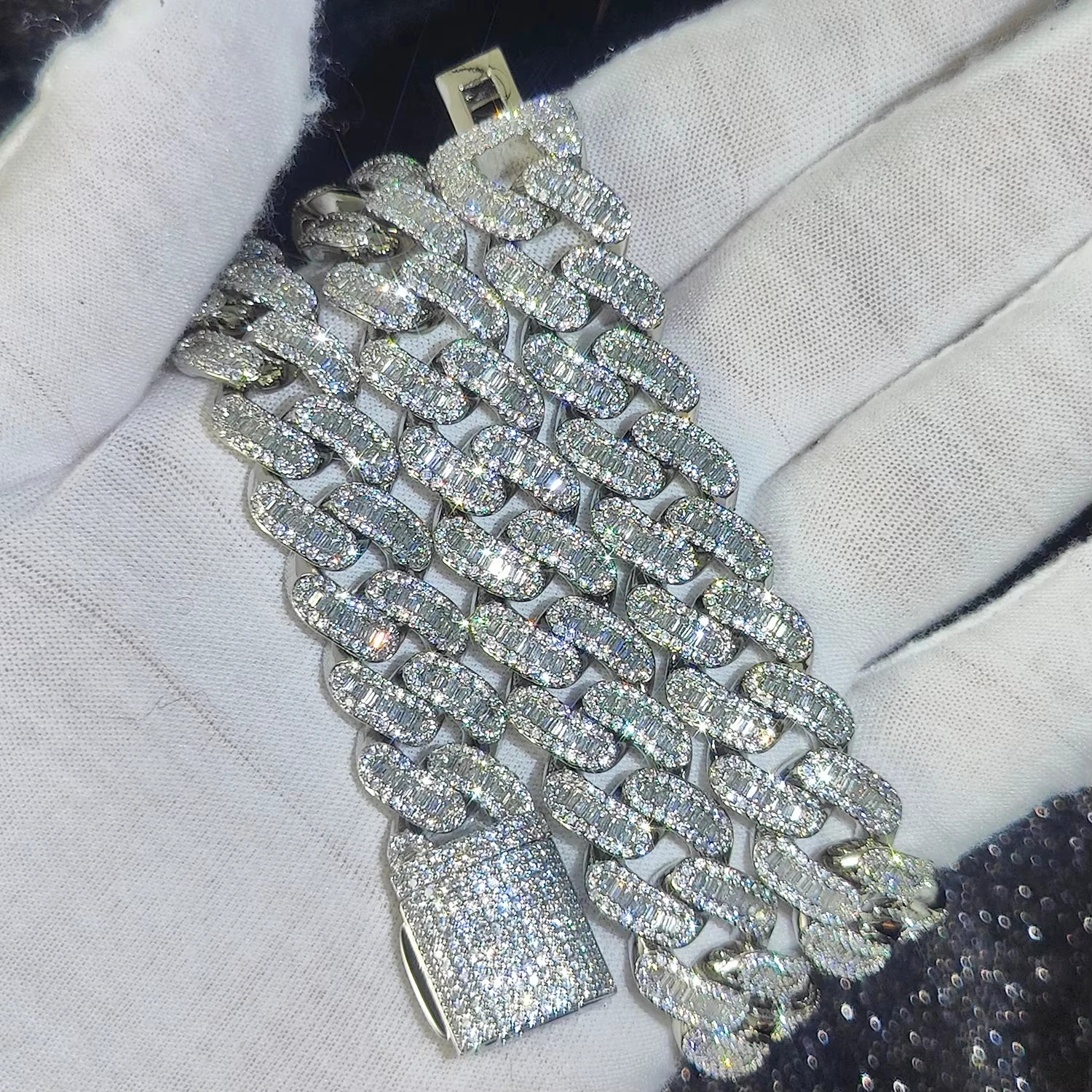 Diamond Iced Out Cuban Link Chain with Baguette CZ in Silver/Gold Plated