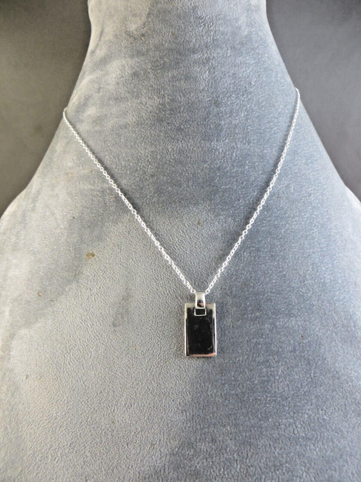 Vintage Sterling Silver Rectangular 1″ Bar Pendant Chain Necklace #128