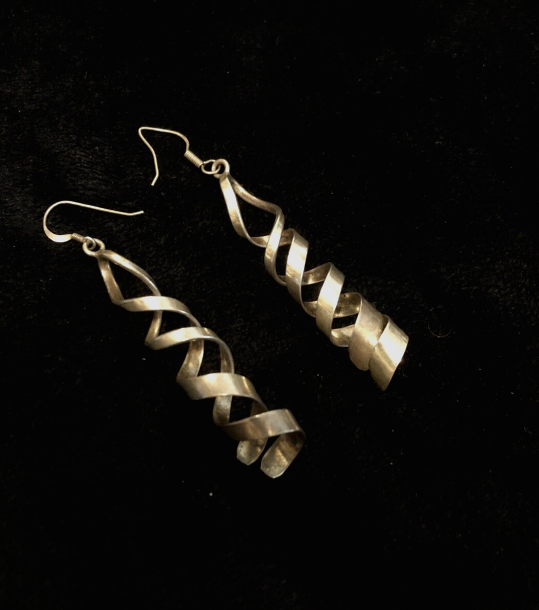 Sterling Silver Dangle Cork Screw Earrings with Hook Closure