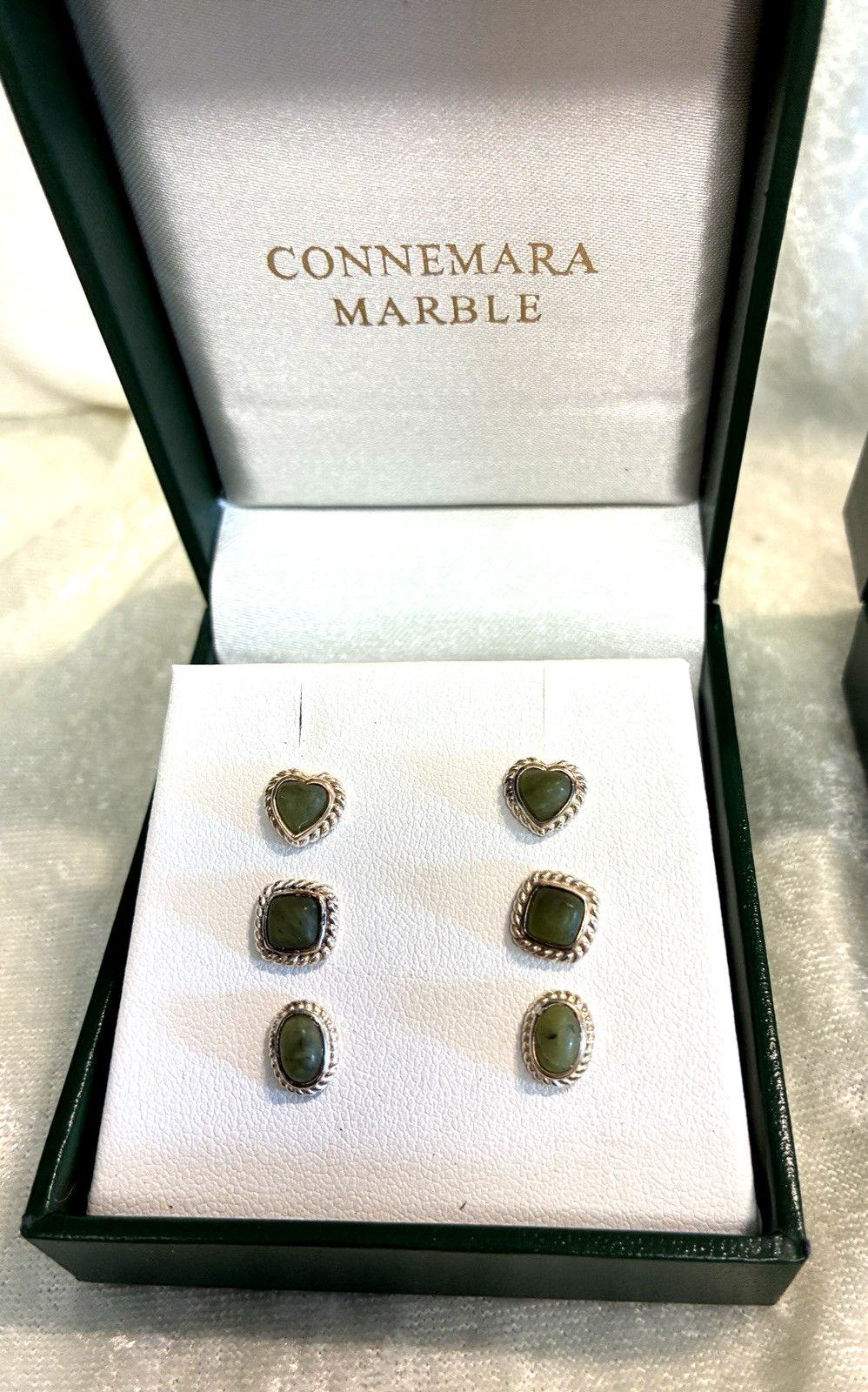 CONNEMARA MARBLE SET OF 3 DIFFERENT MOTIF STERLING SILVER EARRINGS (M4790-52)
