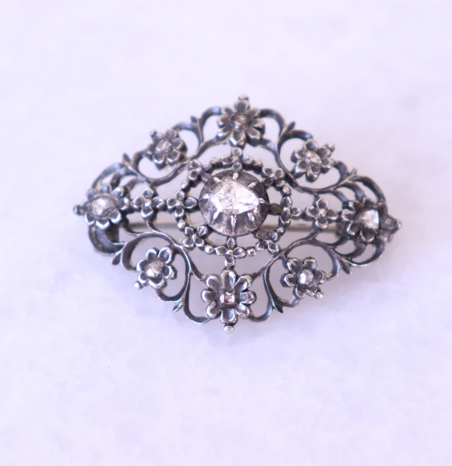 Antique Victorian Silver Brooch Rose Cut Diamonds – NO TARIFF