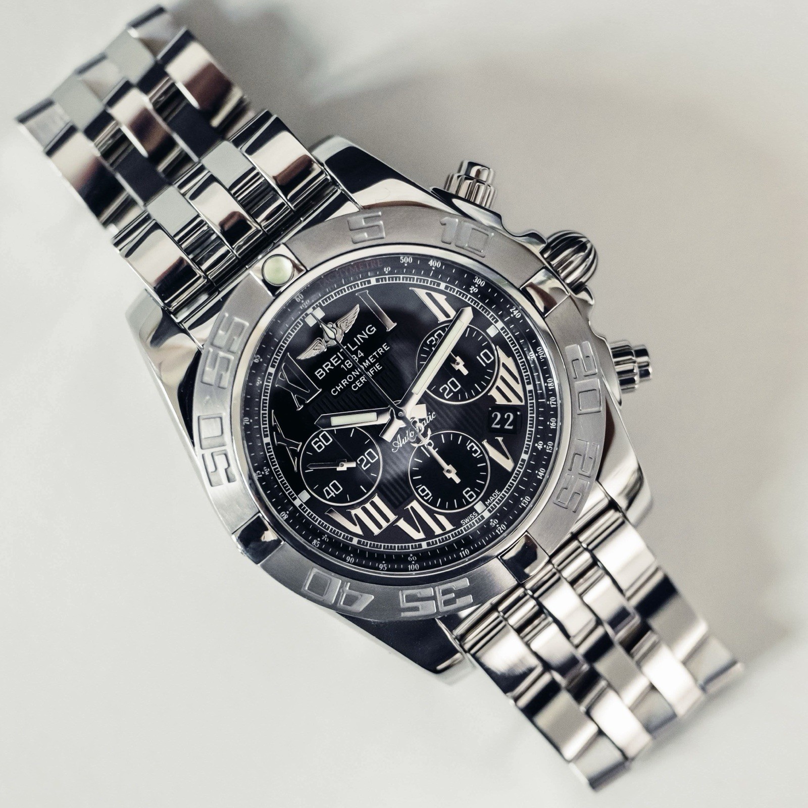 Breitling Chronomat 44 B01 Black Roman $9K MSRP Bracelet Chronograph AB0110