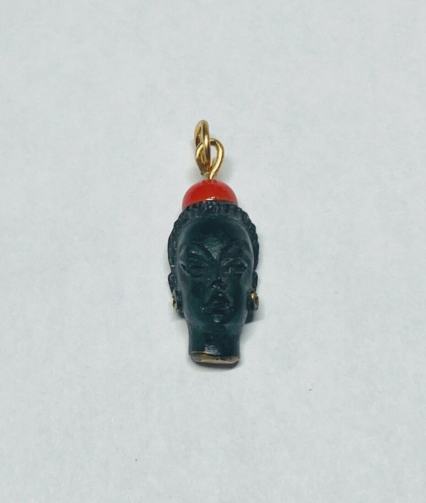 Vintage 1960’s New Old Stock 14K Gold Filled Blackamoor & Faux Coral Pendant