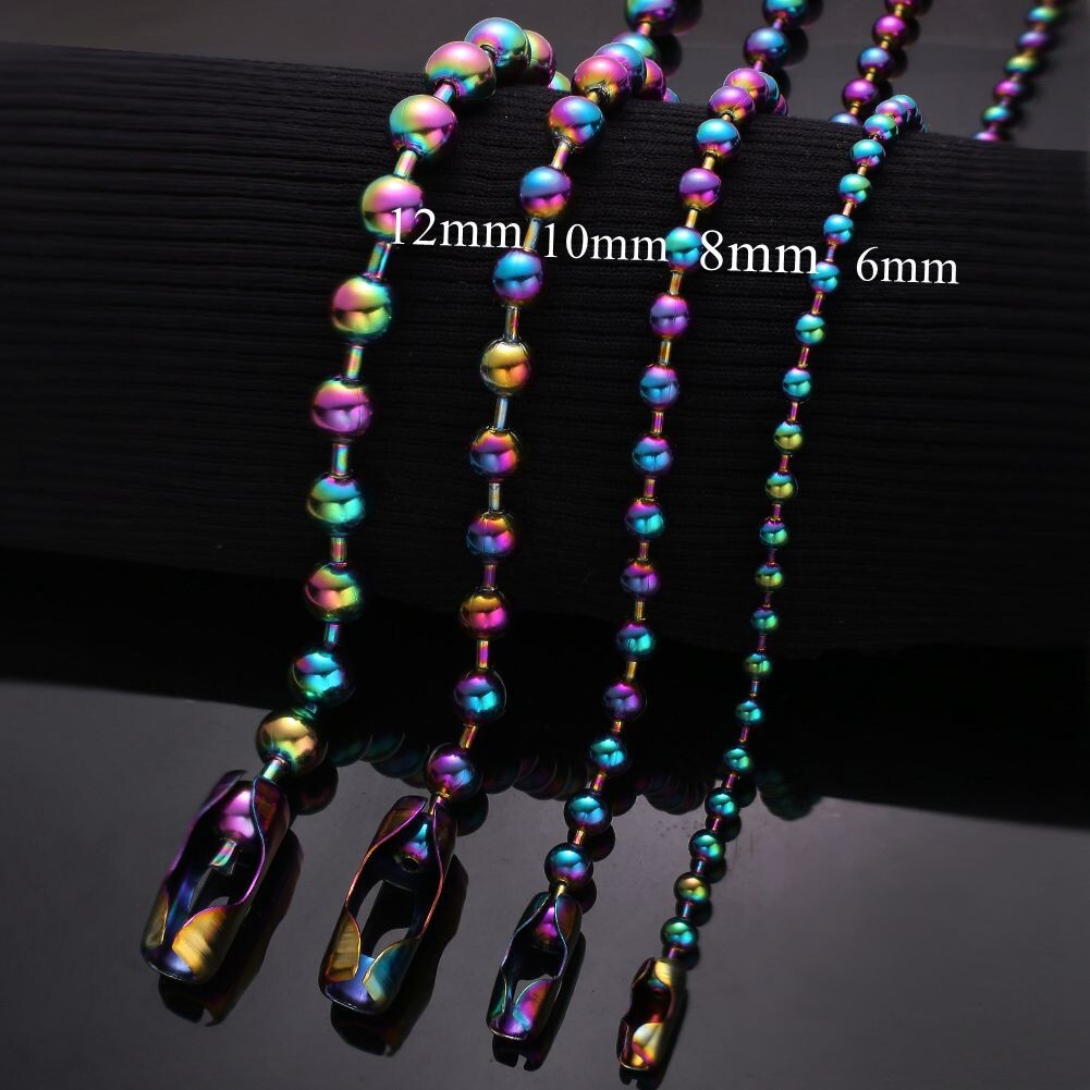 Men Women 6/8/10/12mm Wide Multicolor Stainless Steel Ball Beads Chain Necklace