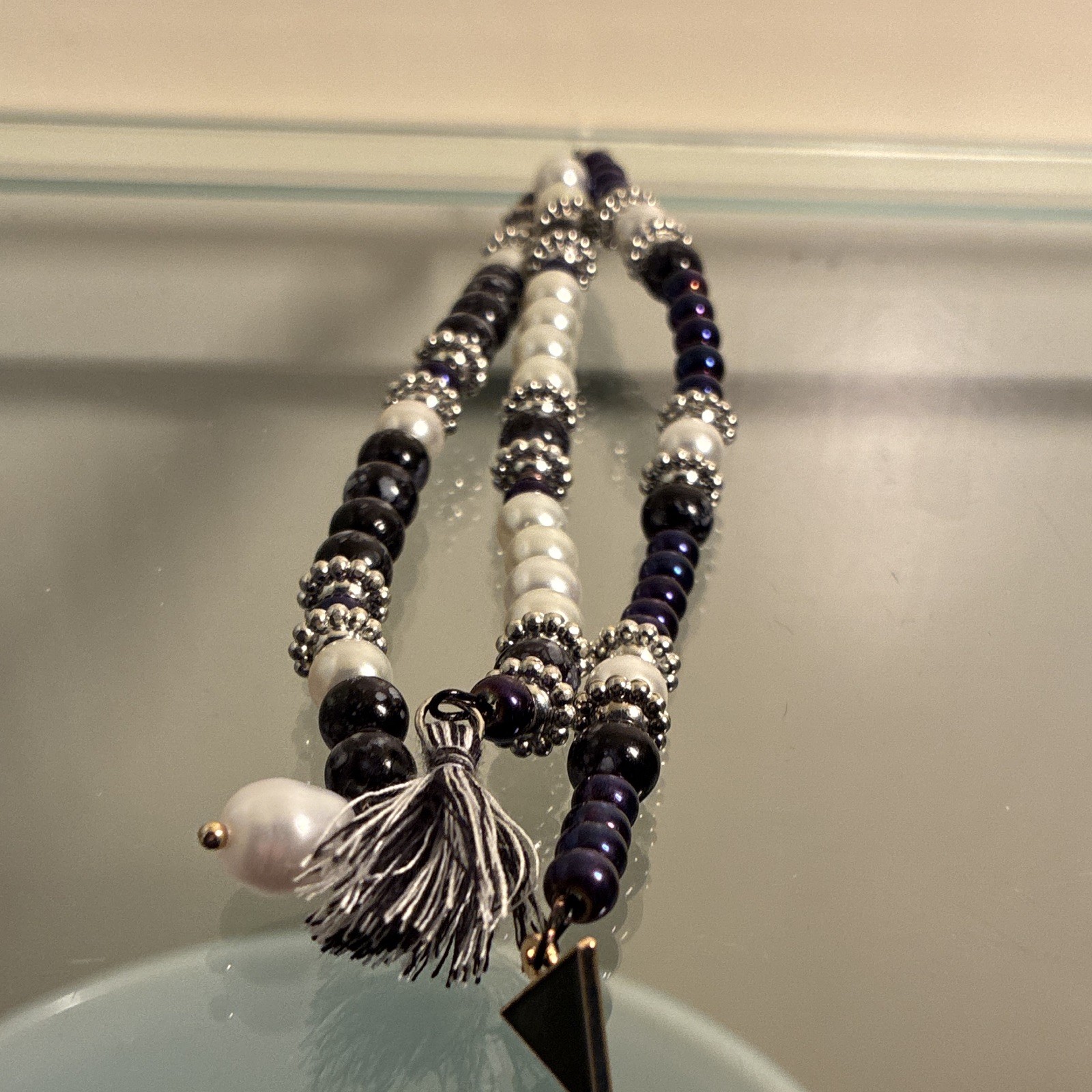 Handmade Three strand moon themed glass/acrylic bead keychain with charms