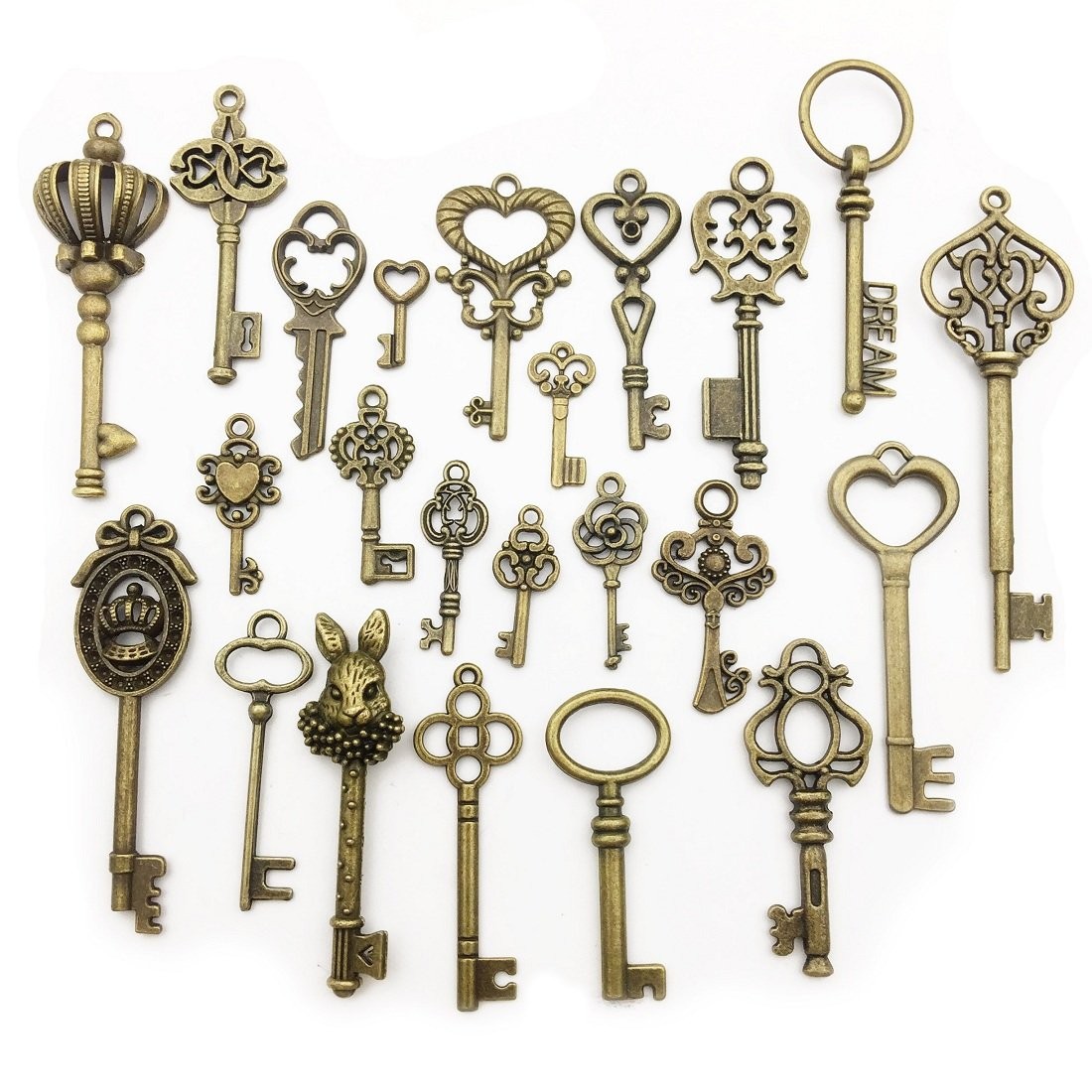 Youdiyla Vintage Skeleton Key in Antique Bronze 2.8 inches, 46 Keys
