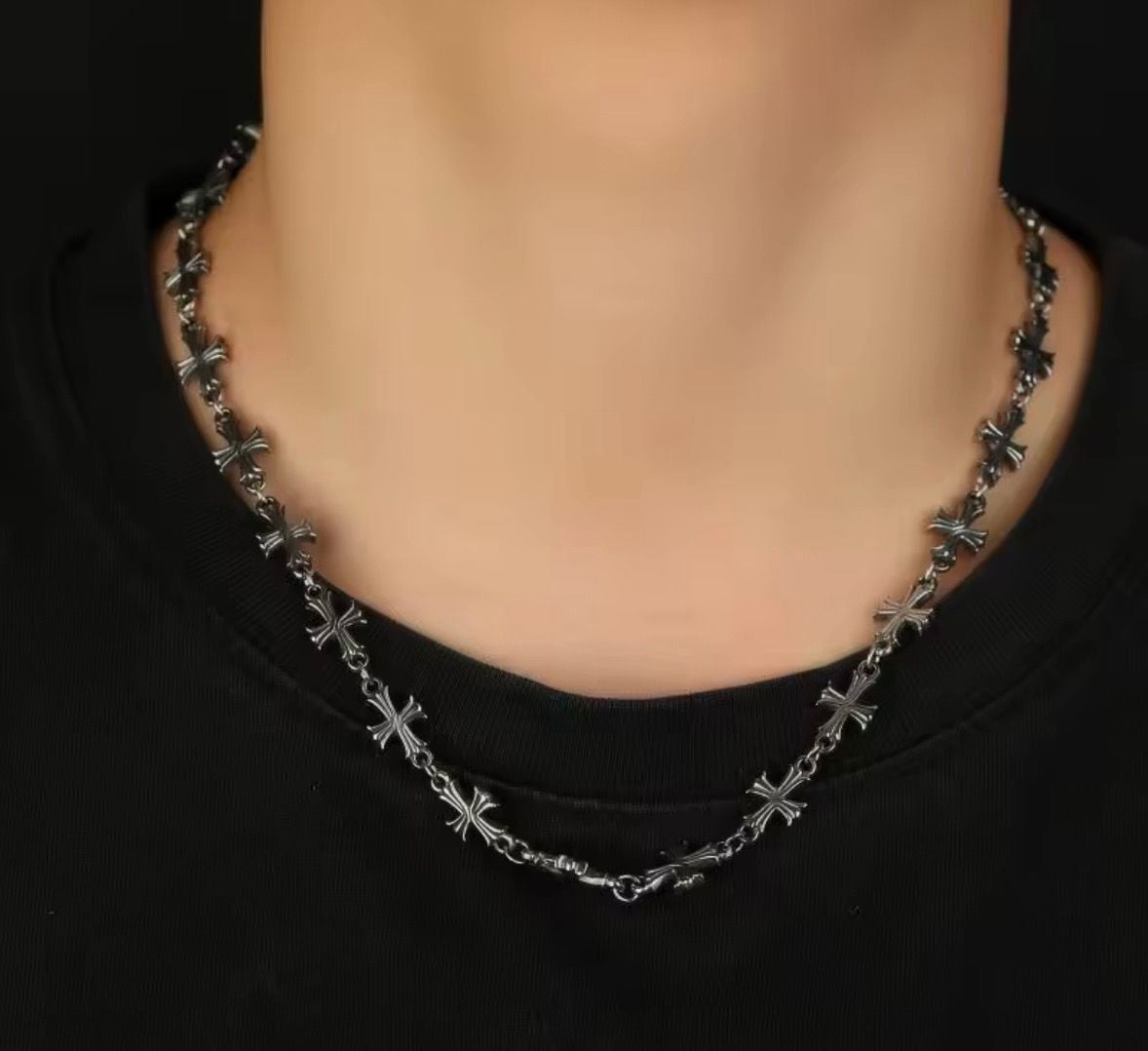 Unisex Style Gothic Multi-Cross Link Chain Necklace