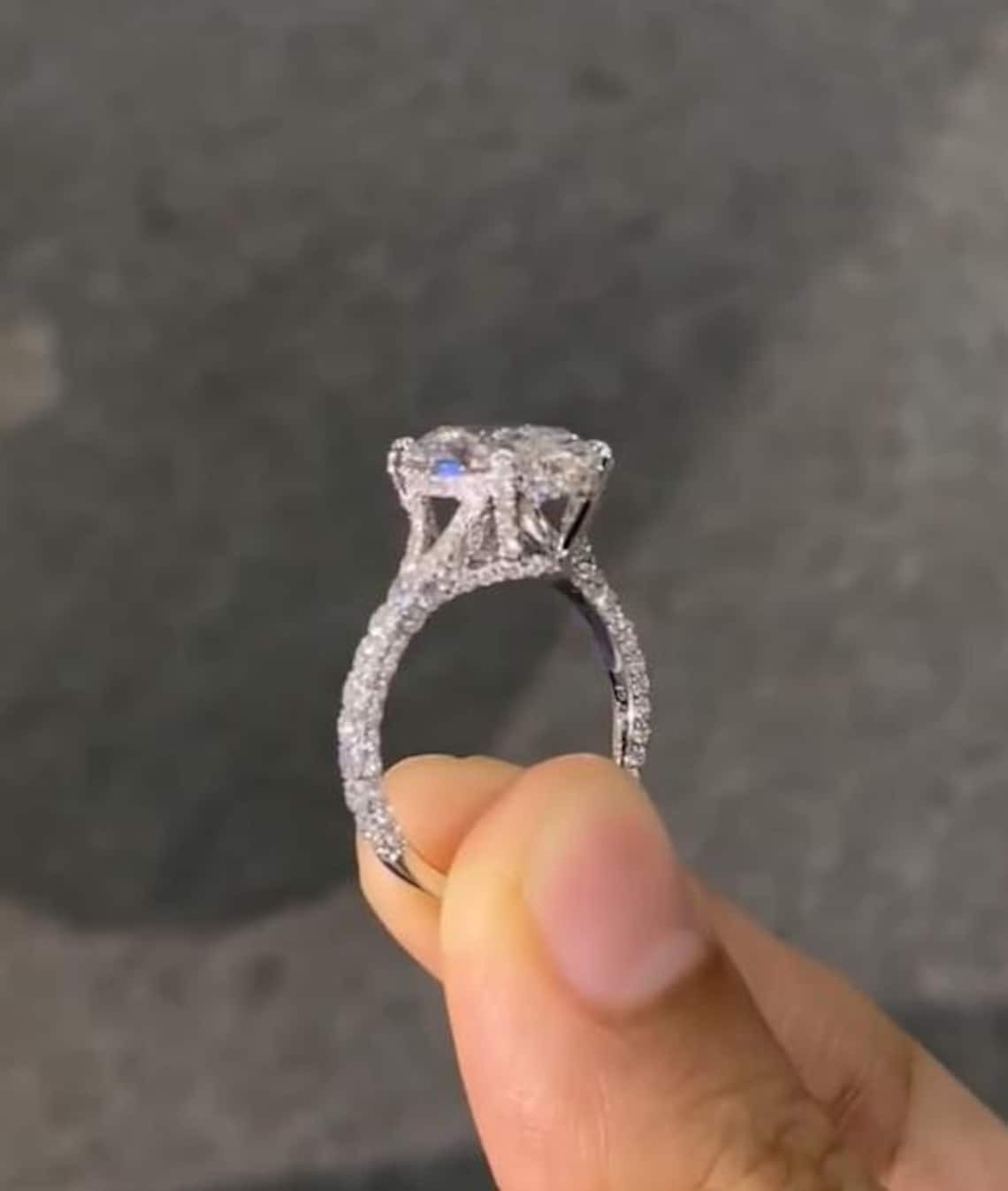 3CT Oval Cut Hidden Halo F/VVS1 Moissanite Engagement Ring 14K White Gold Plated