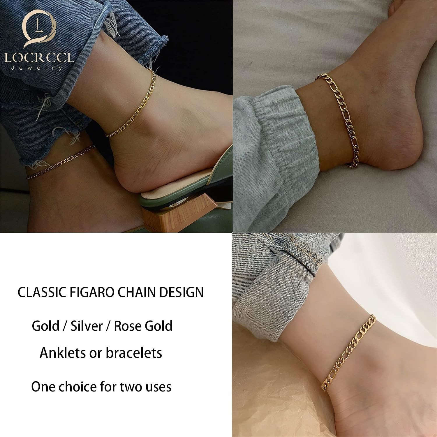 Elegant Gold Figaro Link Chain Anklet for Stylish Women – Adjustable & Durable