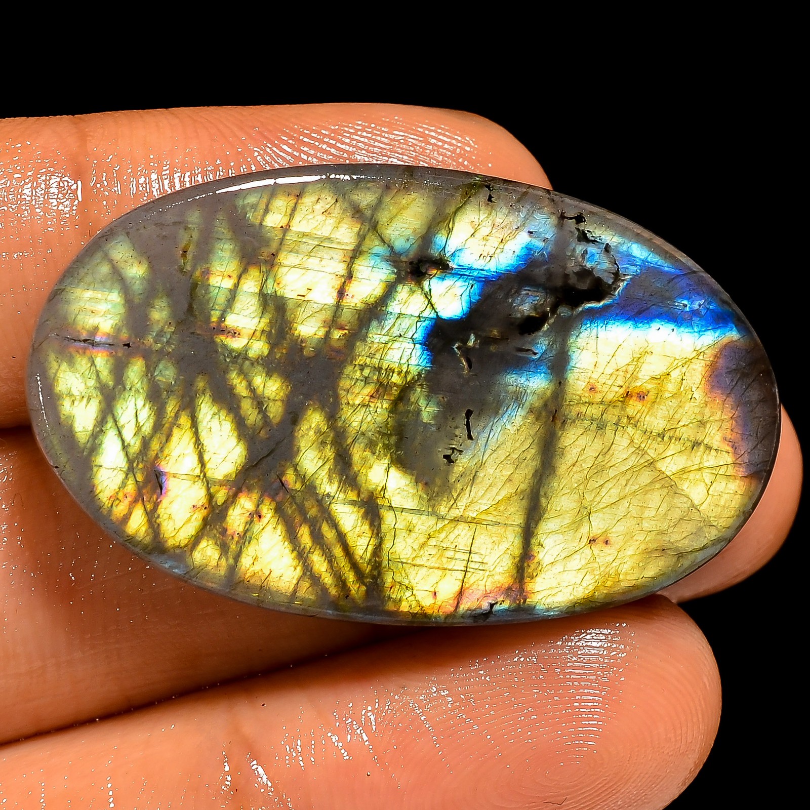 100% Natural Labradorite Oval Cabochon Loose Gemstone 50.5 Ct 38X22X6mm GC-44199