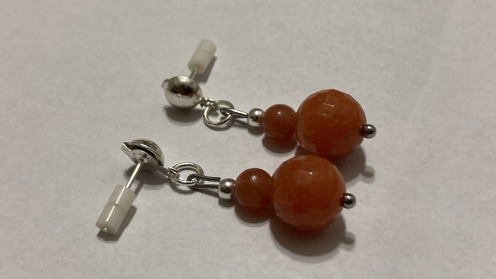 Handmade Orange Brown Aventurine Gemstone Dangle Stud Style Drop Beaded Earrings