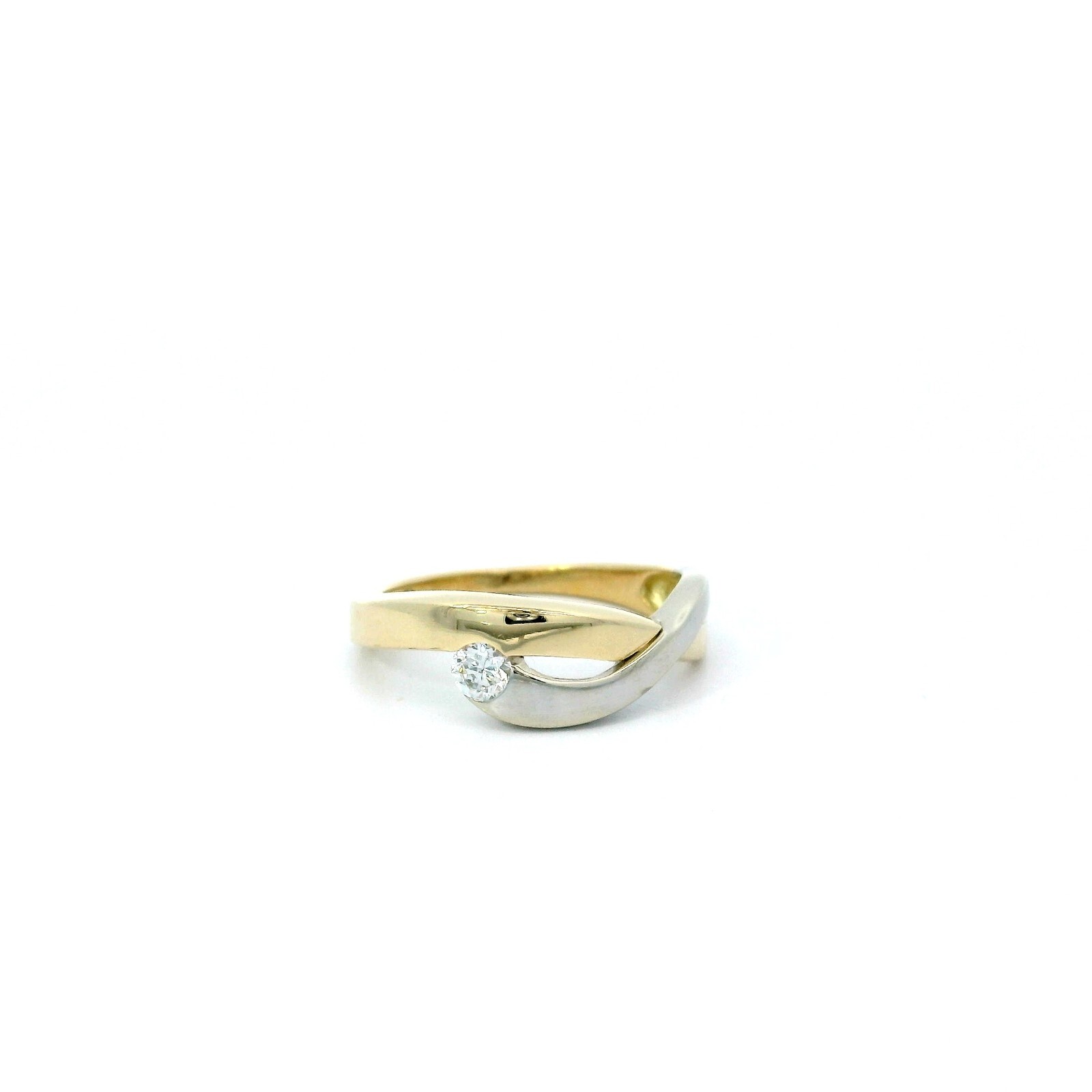 Ladies Ring, Gold Ring Two Tone with Zircon, Yellow Gold/White Gold 585 14 KT, Size 8/48