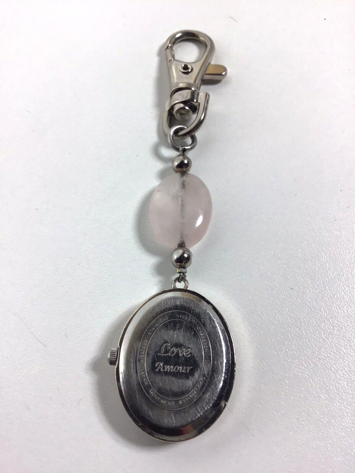 Love Amour Watch Rose Quartz Keychain Gemstone Hanging Lobster Clasp New Battery