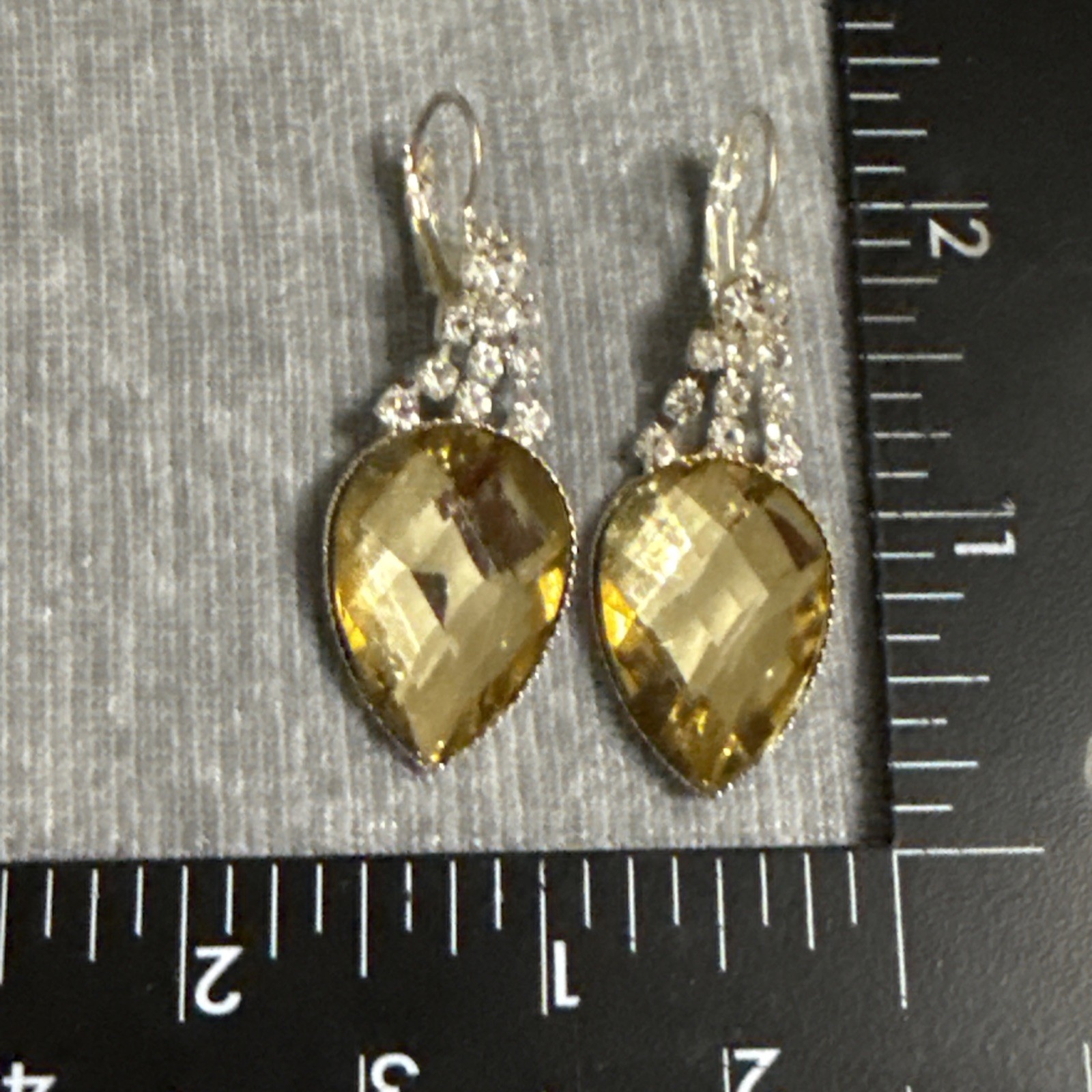 VTG Teardrop Earrings Faux Citrine Crystal Rhinestone Dangle Classic
