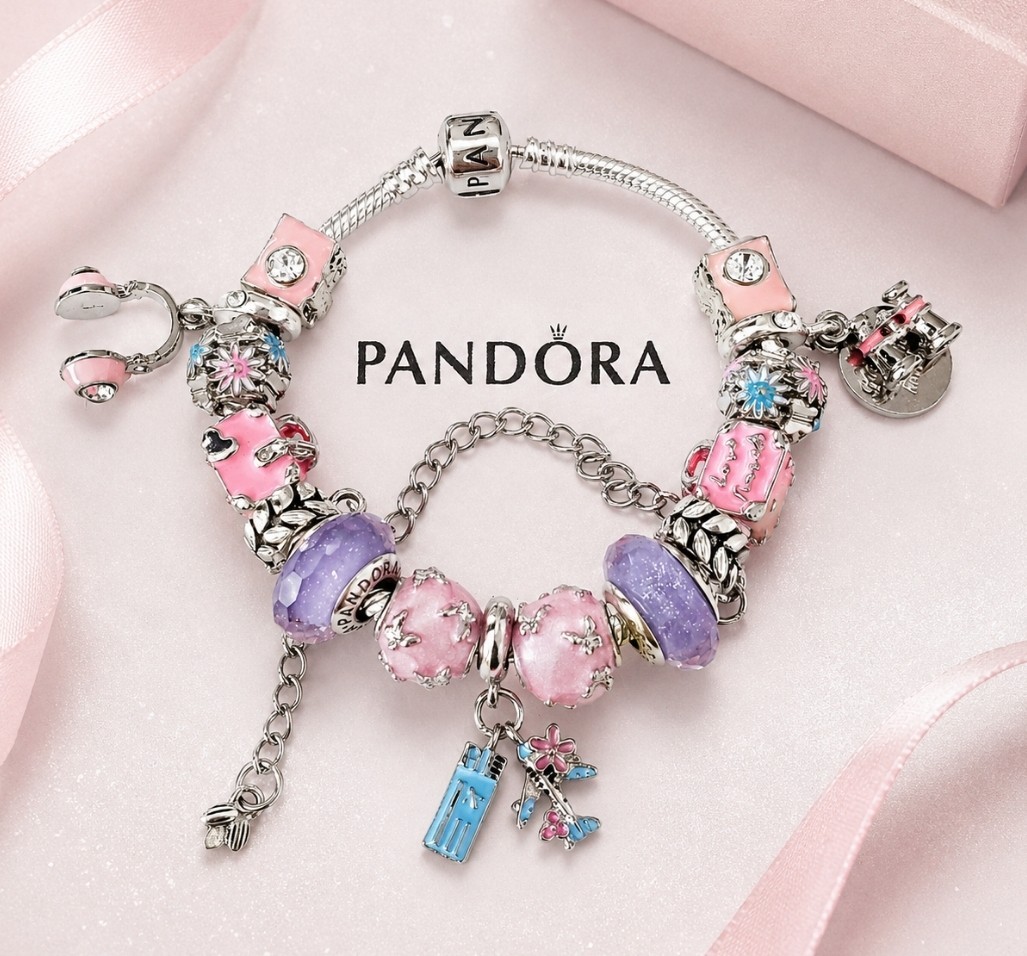 Authentic Pandora Travel Charm Bracelet Multicolor Gift Set New in Box