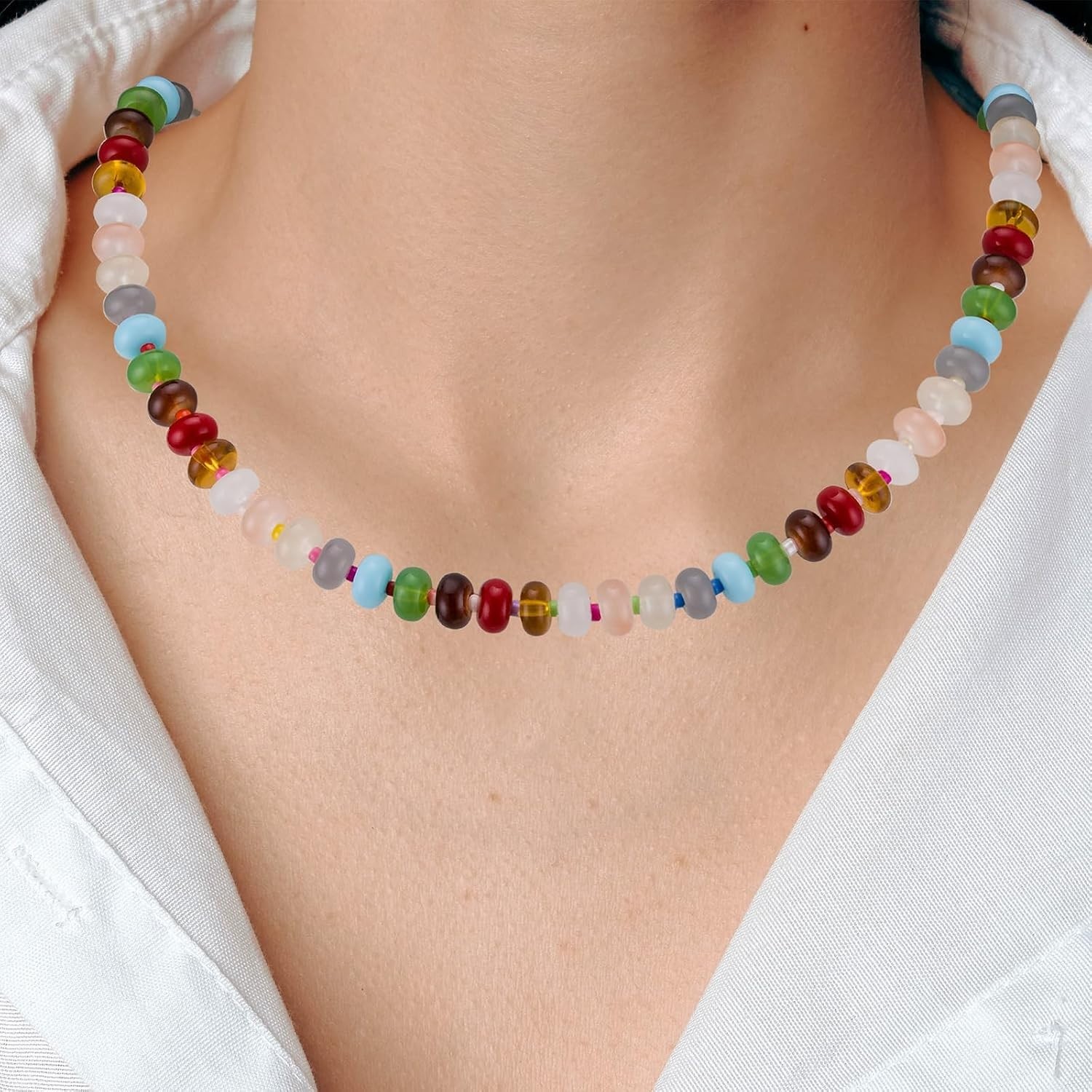 Handcrafted Natural Stone Beaded Necklace – 14K Gold-Plated Adjustable Charm