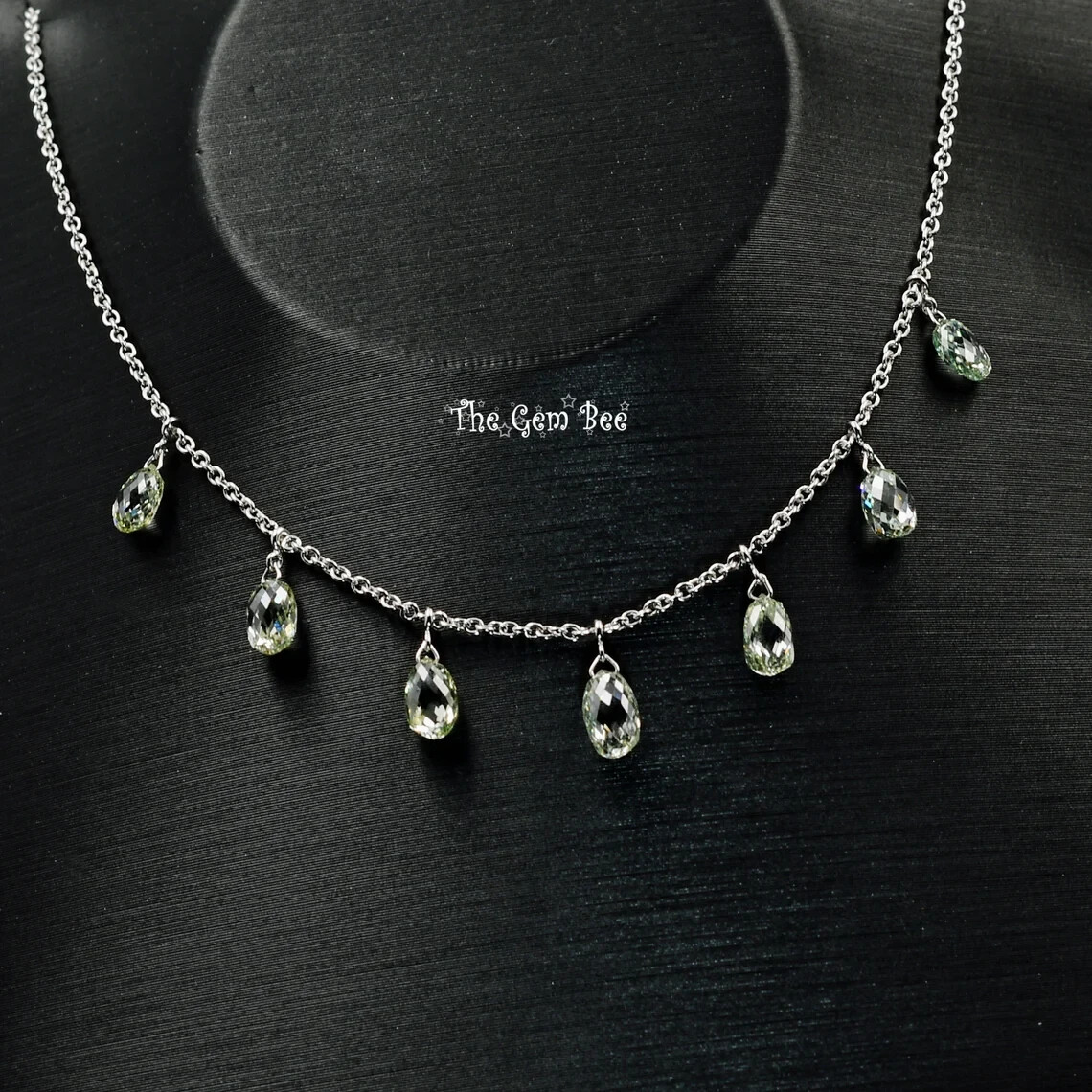 3.17CT Fancy Green Diamond Briolette Bead 18k White Gold Adjustable Necklace 18″