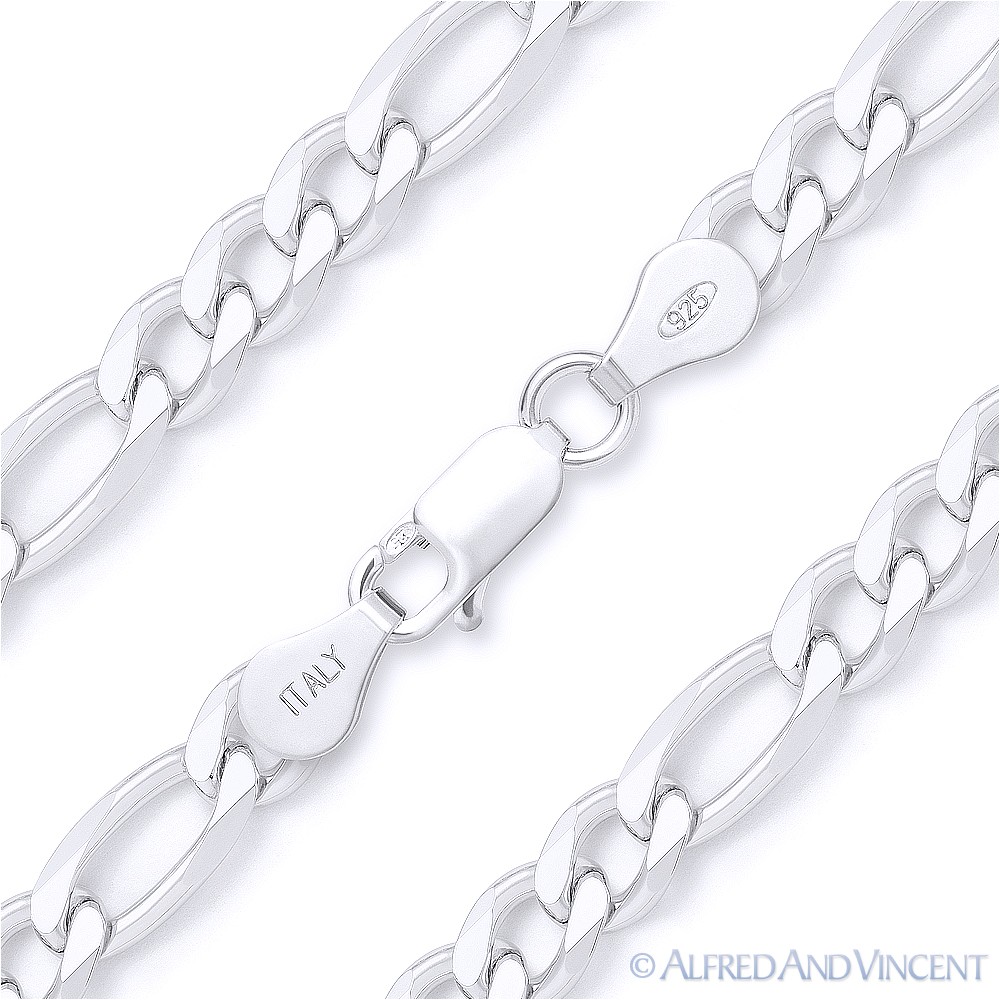 5mm Figaro Figaroa Link Italian Chain Bracelet Solid Italy .925 Sterling Silver