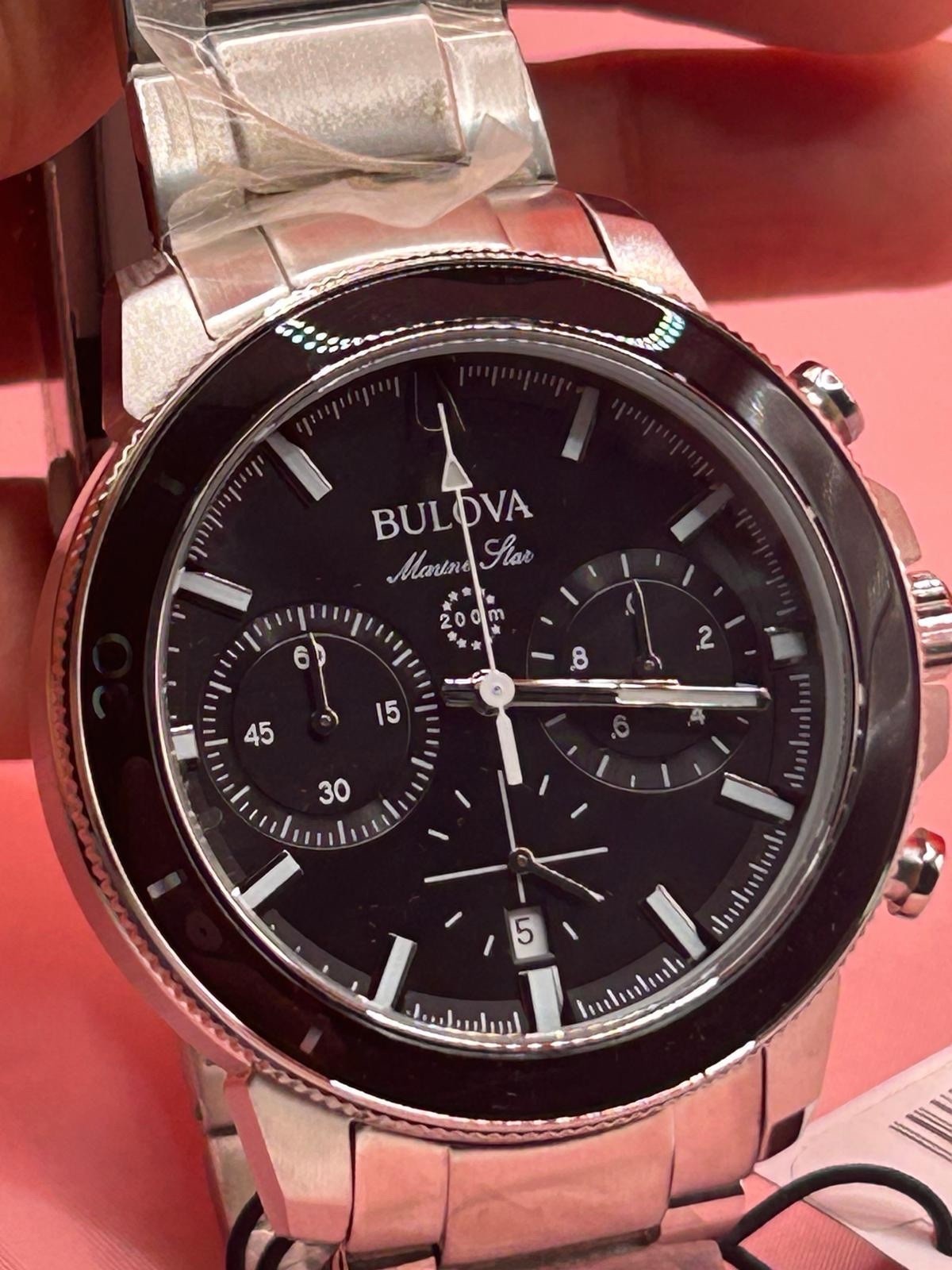 Bulova Marine Star Series C 96B272 Black Dial Stainless Quartz Men’s Watch 45mm