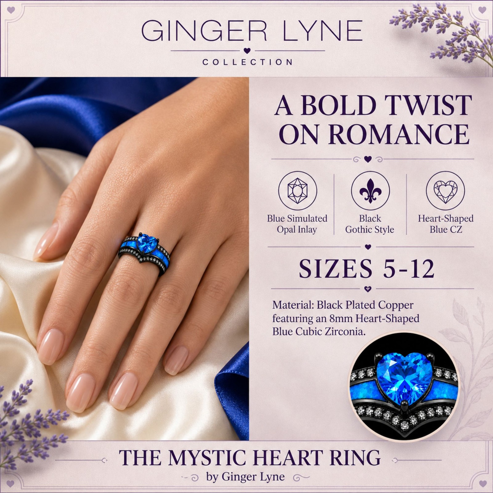 Black Engagement Ring for Women Mystic Topaz CZ Heart Promise Ring Gift for …