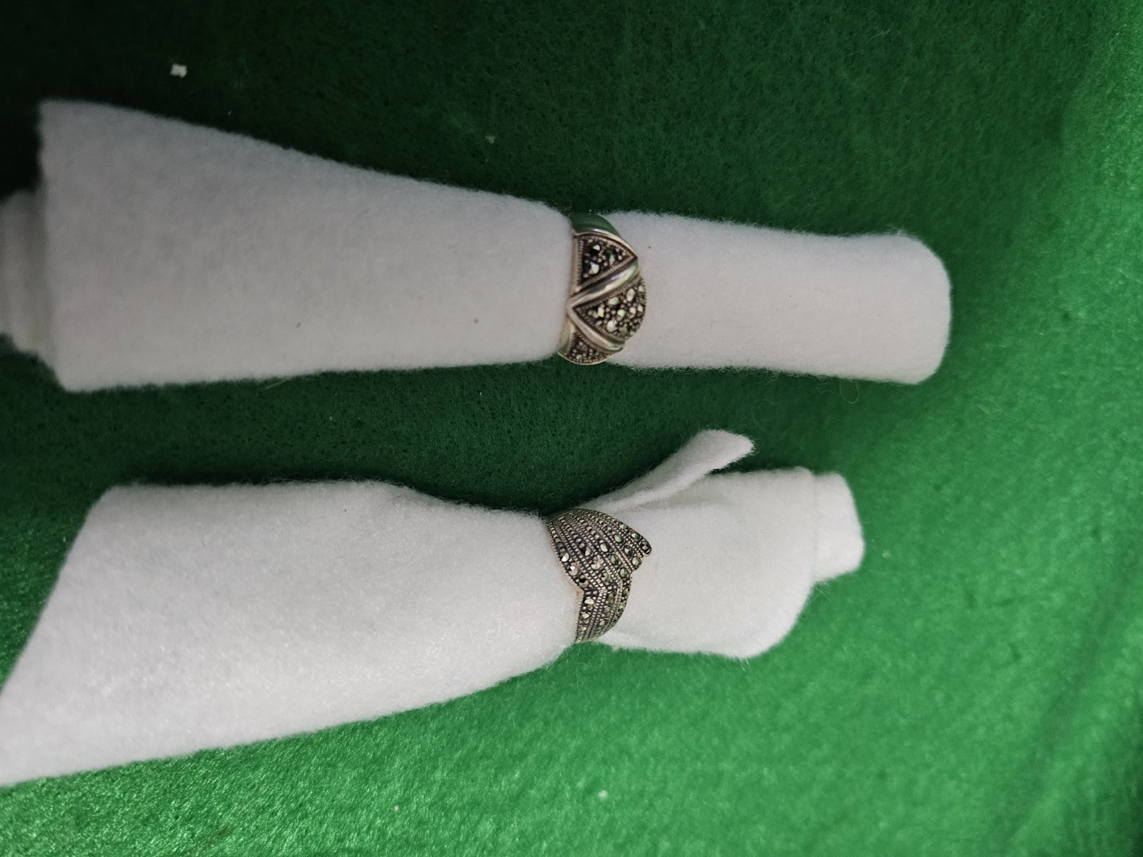 Set of 2 Marcasite rings size almost 7, 1 is dome shape, other traingle shape