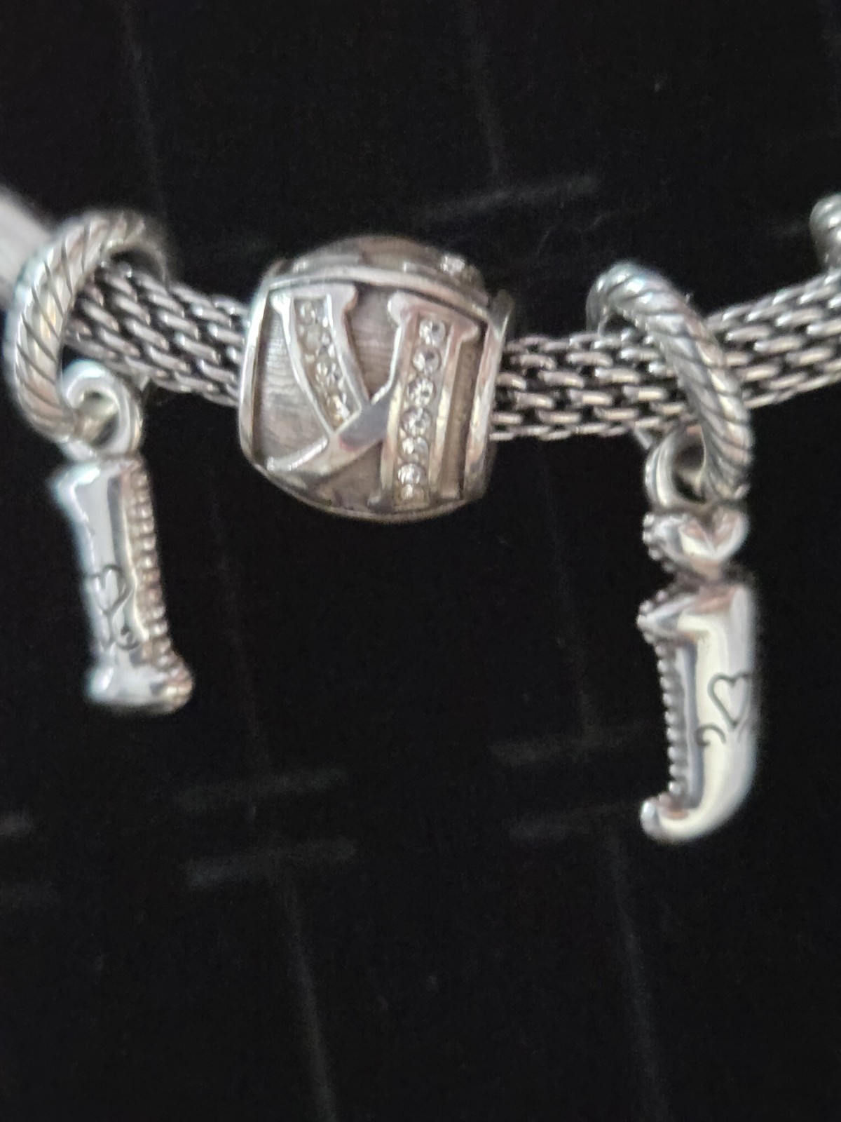 Brighton Slide Charm Bracelet Mesh Chain Initials Mom Grandmother Silver Tone