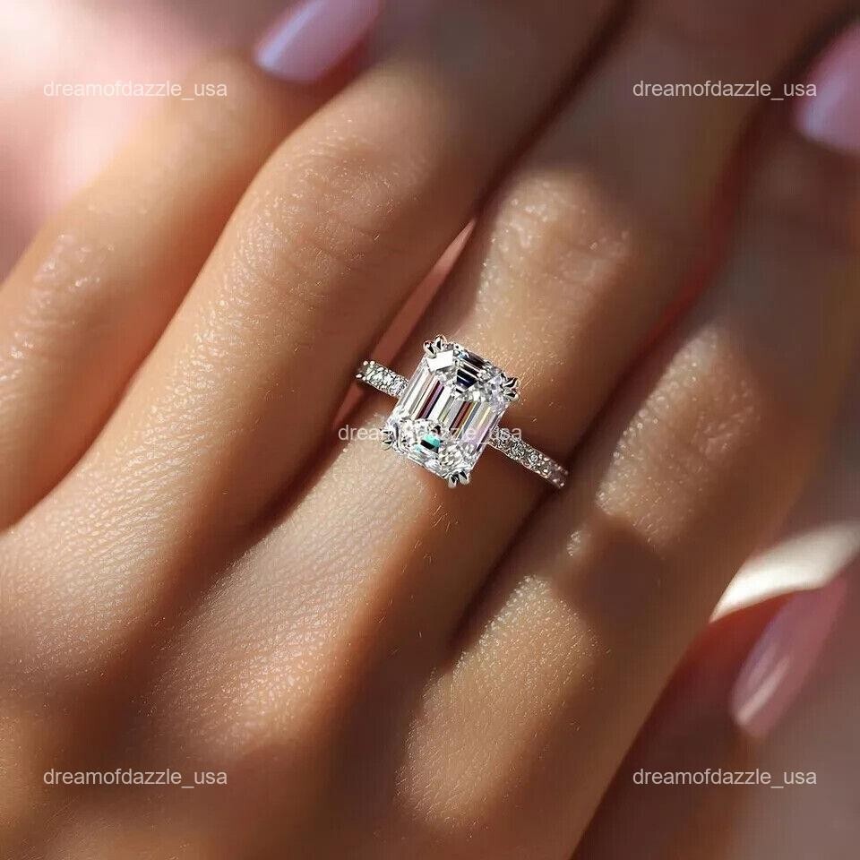 Diamond 14K White Gold April Prong Solitaire with Accents Daughter Ring Jewelry