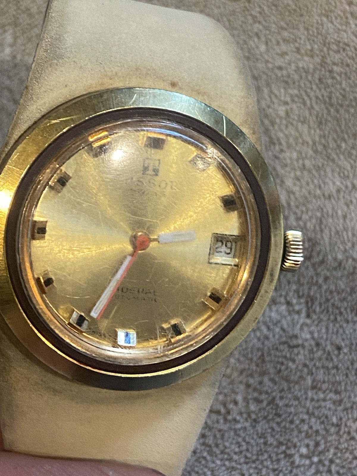 Vintage 1970s Tissot Sideral Fiberglass Gold Dial Automatic RARE Band