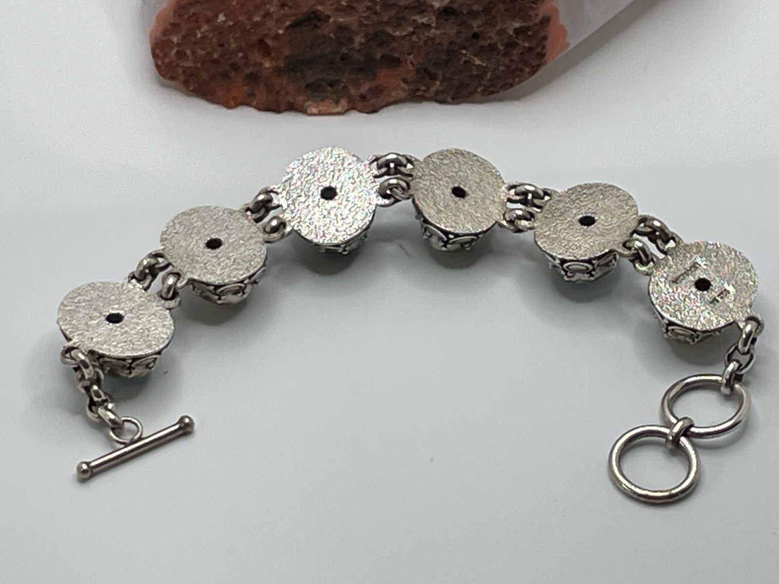 BA Suarti BALI Indonesia Sterling Silver Blue White Stones Link Bracelet 54 Gram
