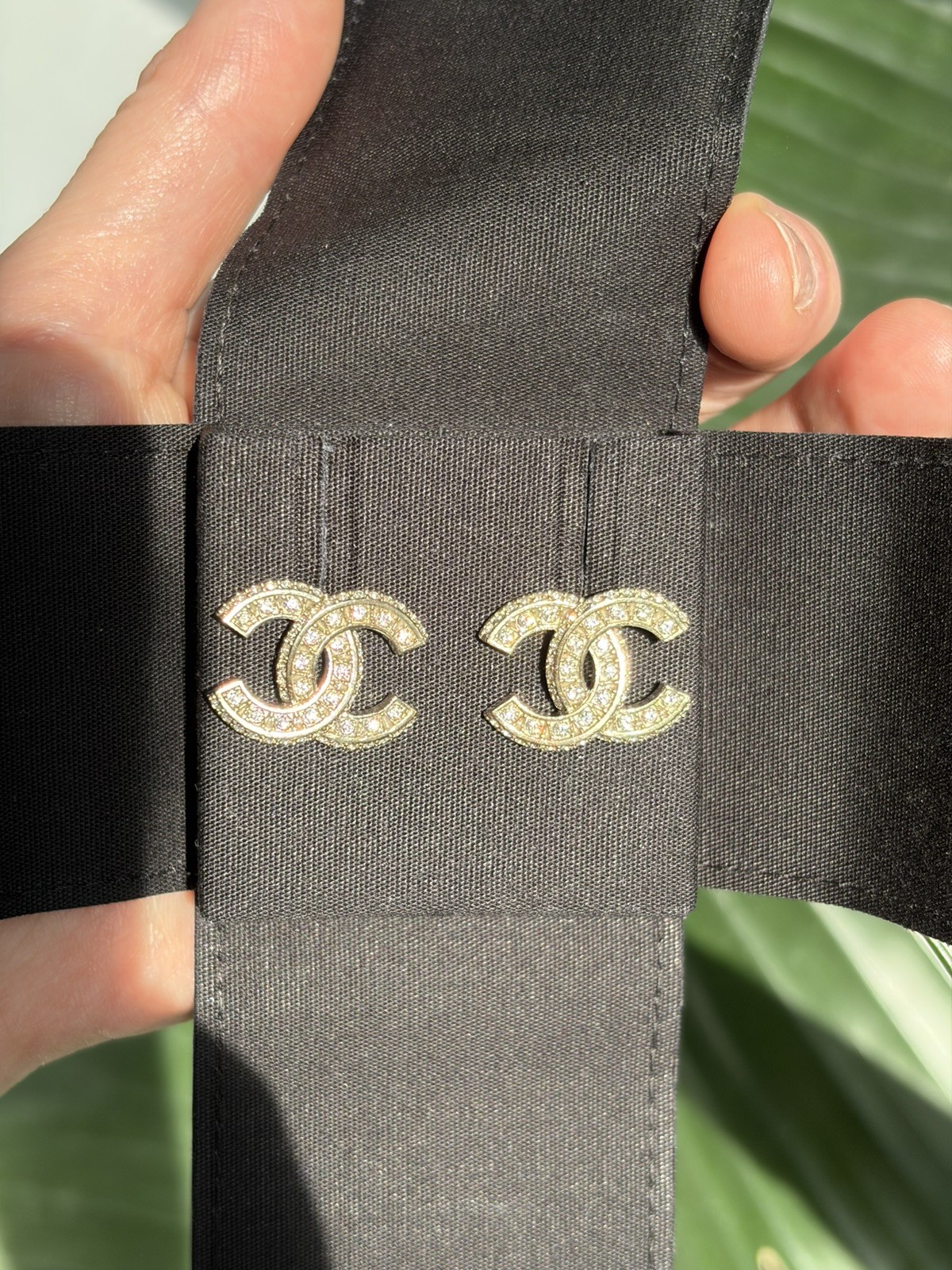 Chanel REV Transparent Crystal CC Logo Classic Statement Stud Earrings New
