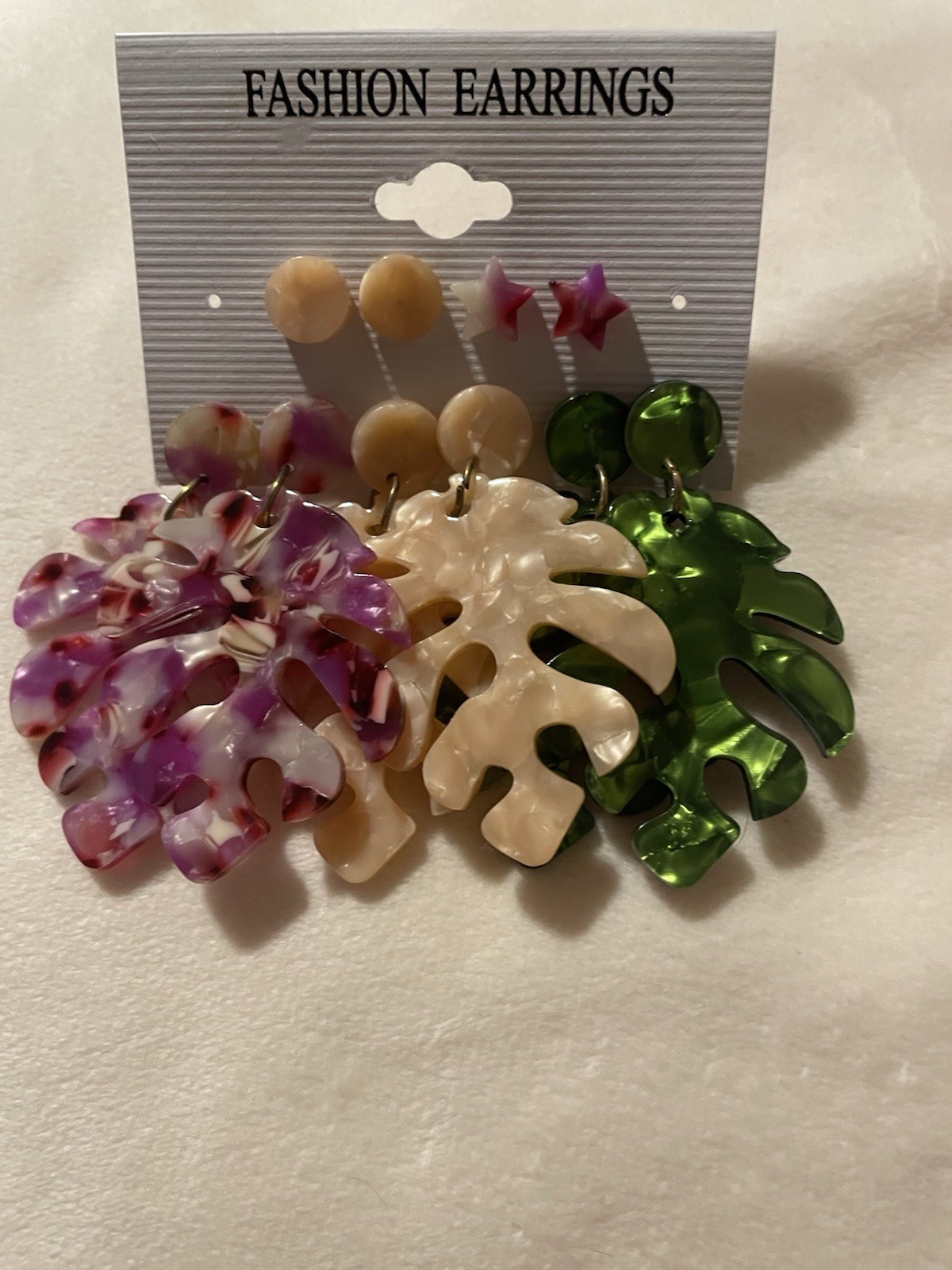 Lot of 3 Multicolor Plastic Hoop & Dangle/Drop Earrings Set Butterfly Back