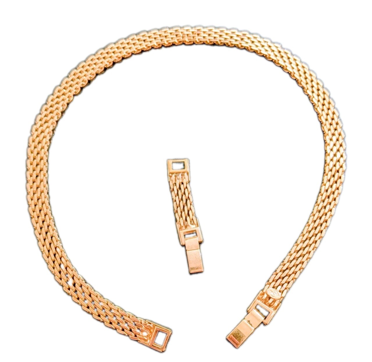 Vintage ST JOHN Signed SJ Logo Gold Electroplated Multi Strand Mesh Collar Neckl