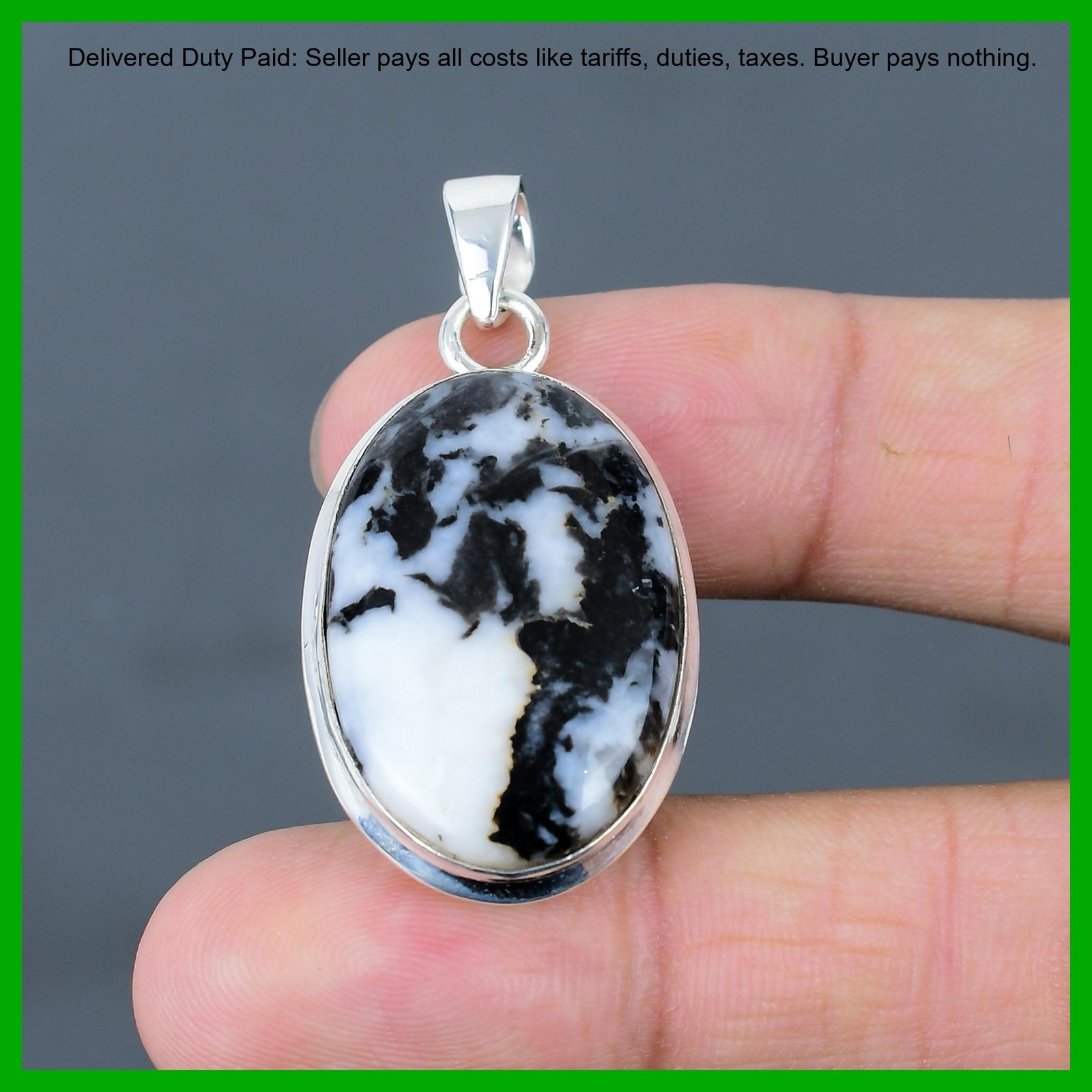 Oval White Buffalo Turquoise Stone Engagement Handmade Pendant Sterling Silver