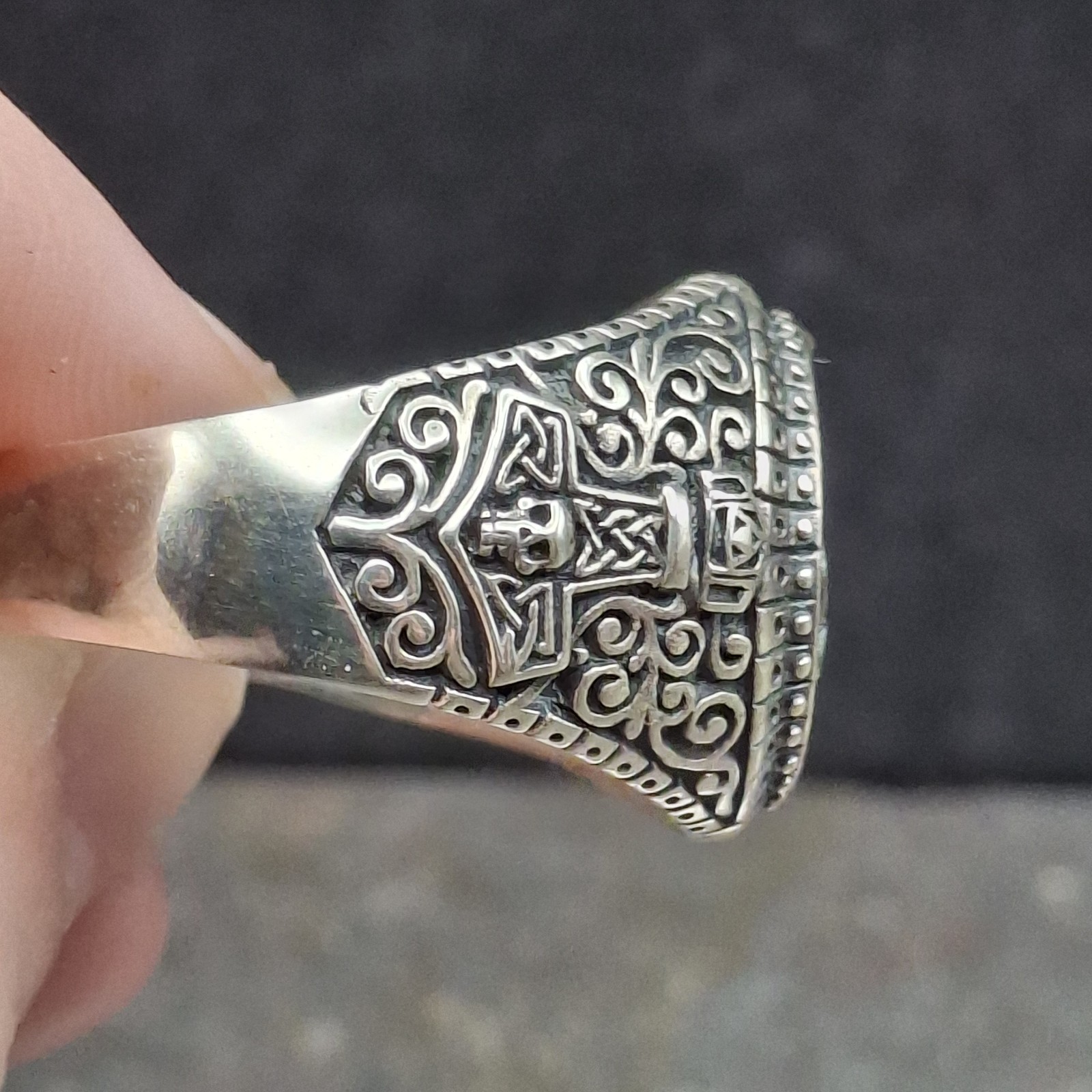 Men’s 925 Sterling Silver Viking Ship Ring Norse Longship Oxidized Sz 12.5