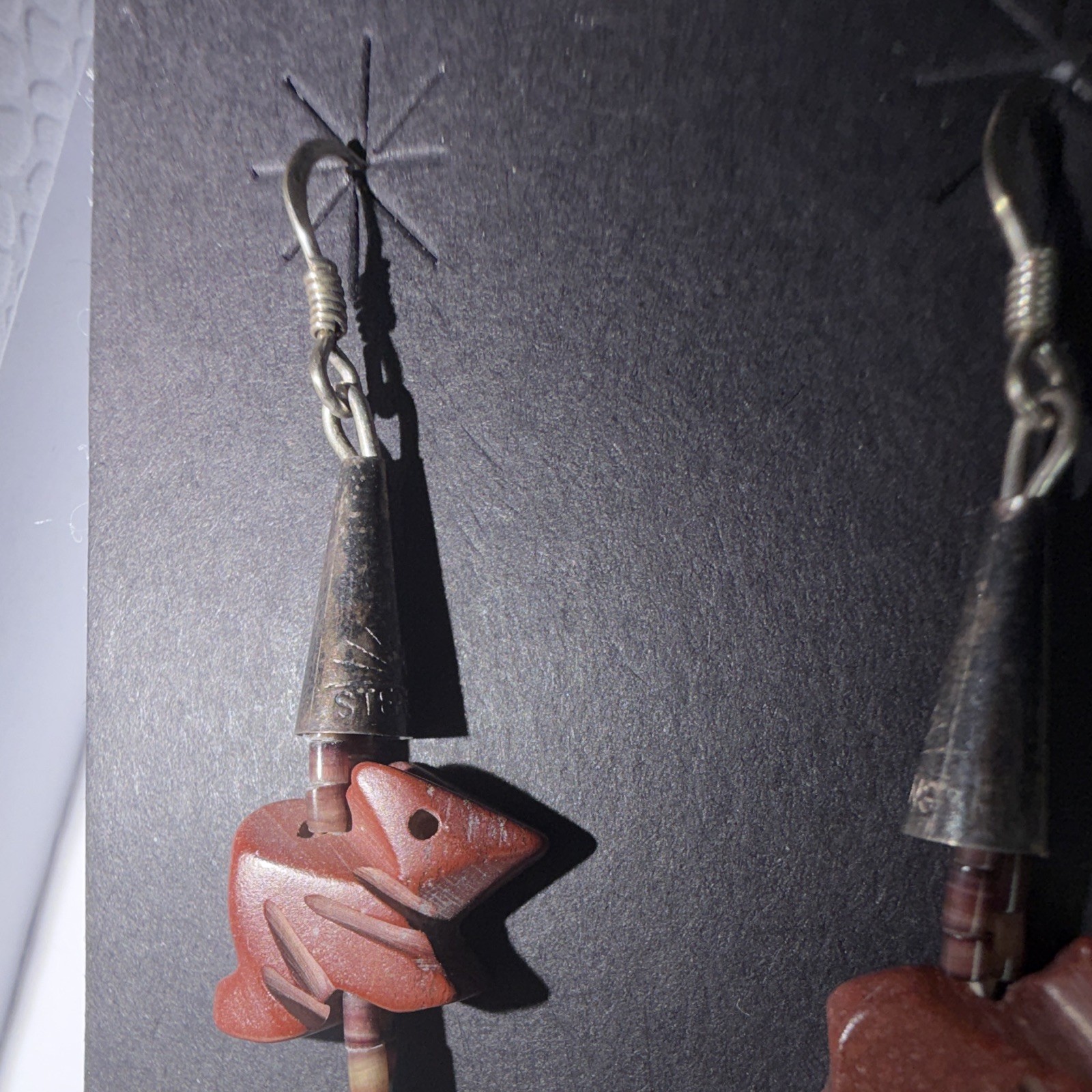 Zuni Fetish Animal Carving Dangle Earrings SS