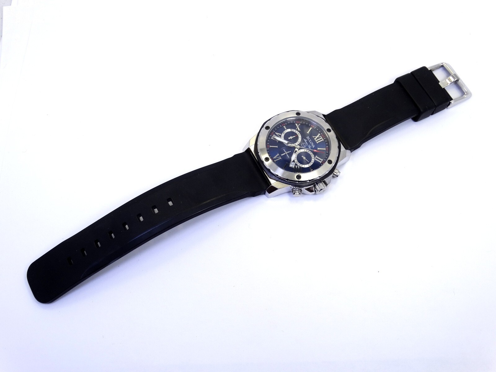 BULOVA 98B258 MARINE STAR Chronograph Blue Dial Stainless Steel Quartz Watch