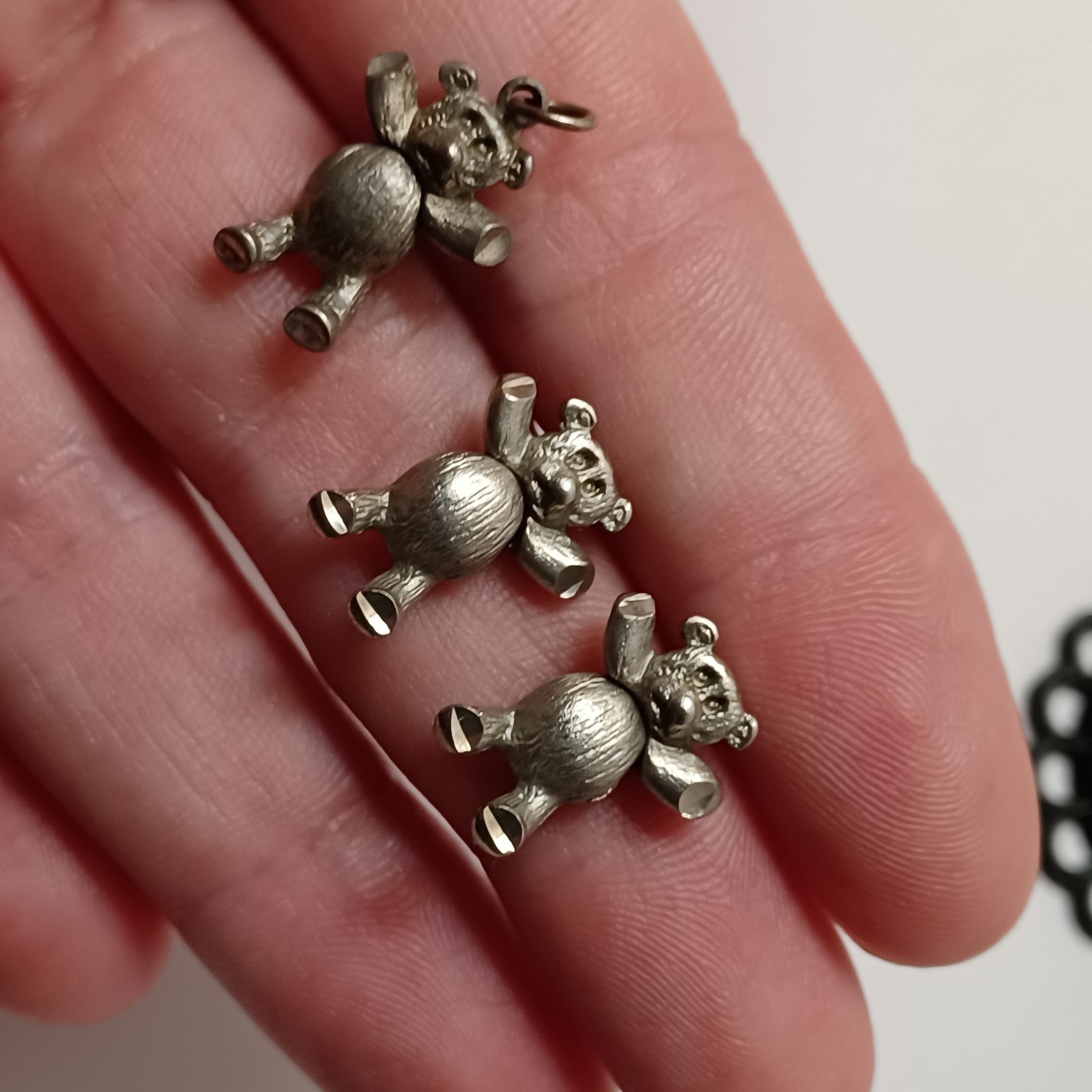 Tiny Pewter Articulated Teddy Bear Earrings & Pendant No Chain