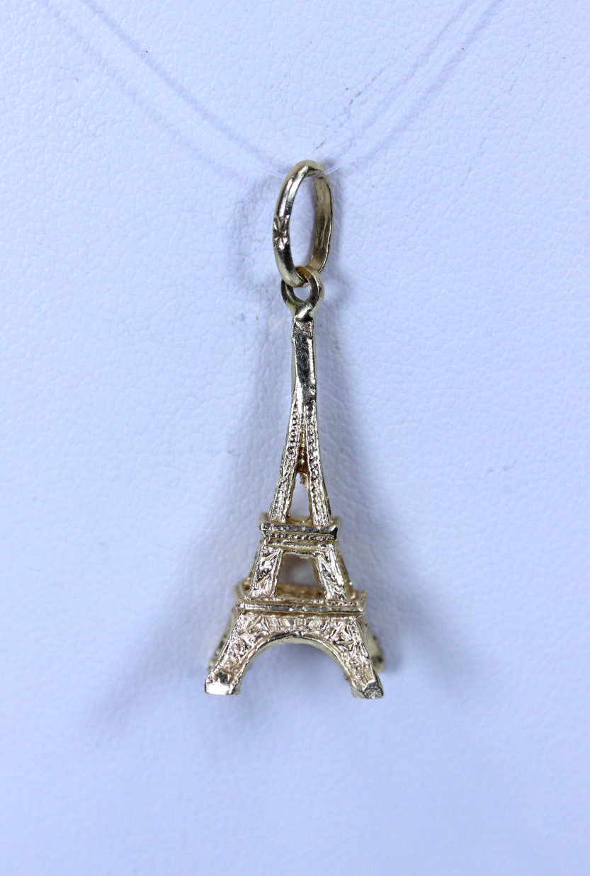 Beautiful 18K Yellow Gold Eiffel Tower Pendant 1.25″- 13250