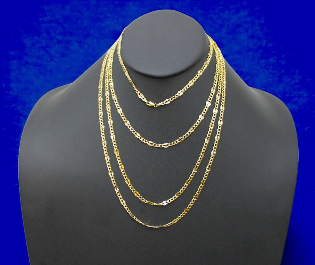 14K Yellow Gold 3mm-5mm Solid Mirror Figaro Chain Necklace Link All Sizes Women