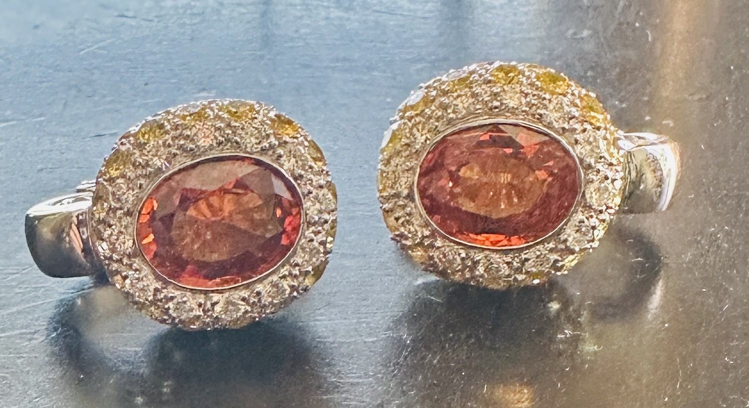 18k White Gold Spessartine Garnet Sapphire Diamond Earrings 10.52 Gms