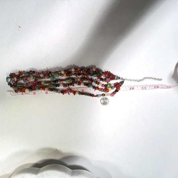 Vintage Sterling Semi Precious Gem Necklace 3 Strand Polished Natural Beads