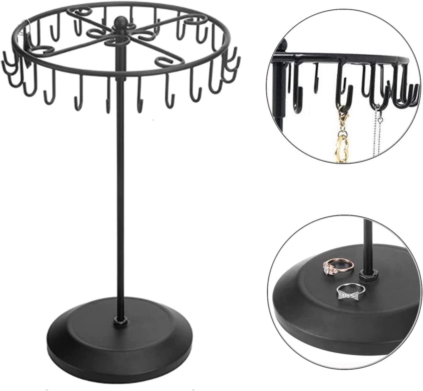 Rotating Necklace Holder Jewelry Organizer Display Stand 14-Inch with 23 Hooks B