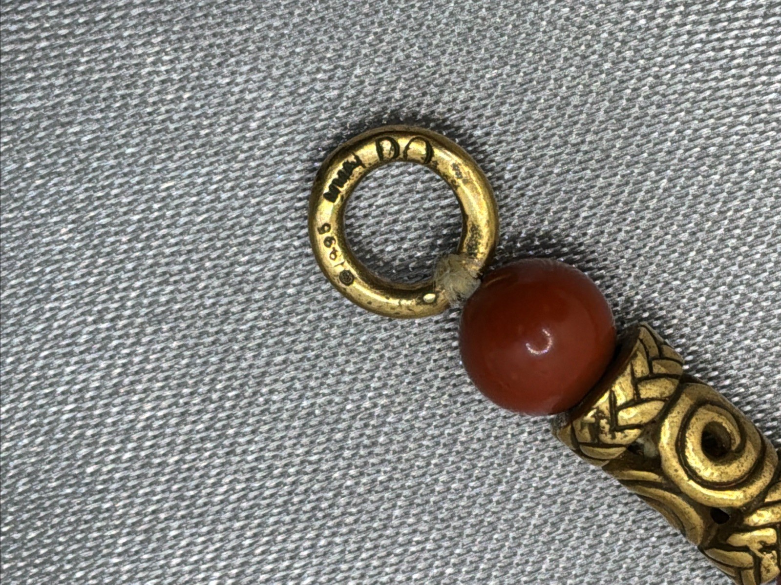 Etruscan Byzantine Beaded Necklace Gold Tone Rust Red Jasper Signed MMA