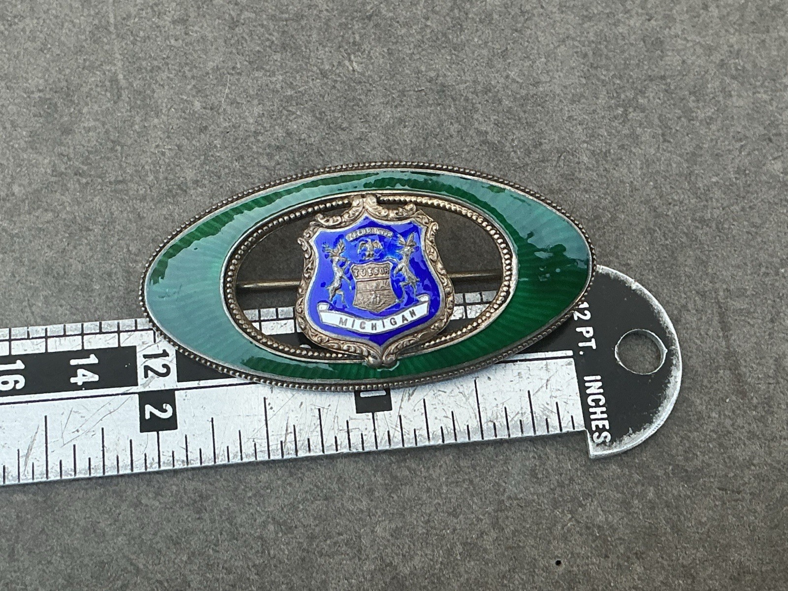 antique sterling silver pin brooch Michigan Coat Of Arms Sterling