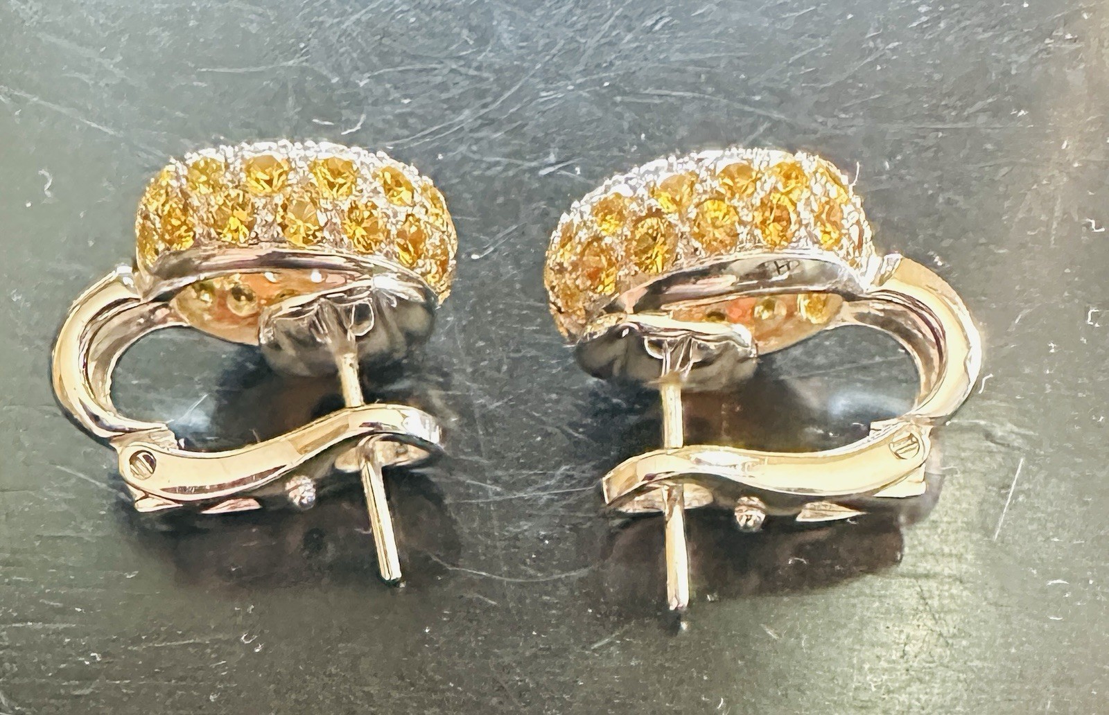 18k White Gold Spessartine Garnet Sapphire Diamond Earrings 10.52 Gms