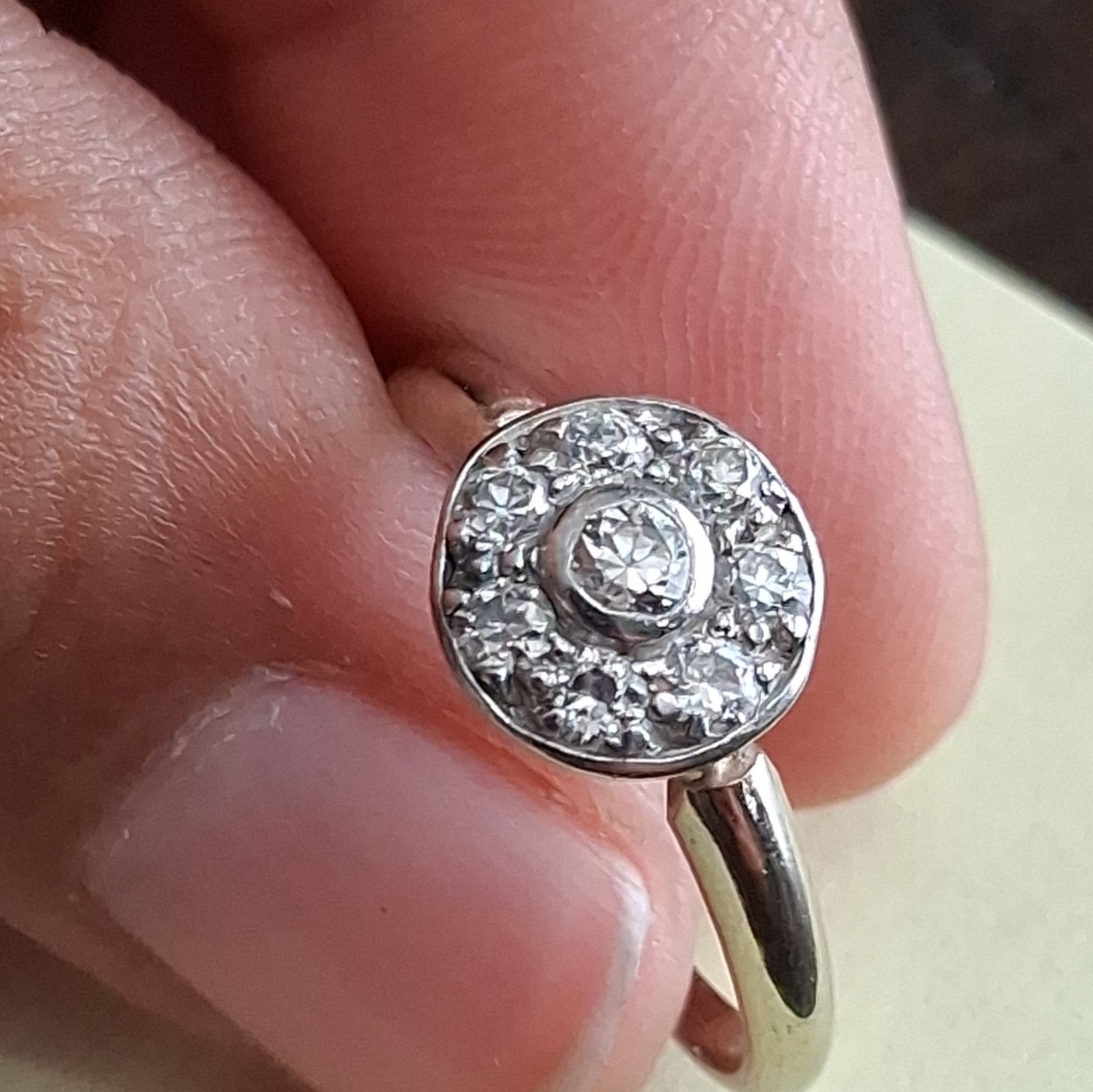 14K White Gold Diamond Ring Round Natural White/Colorless Bezel Cluster, Size 8