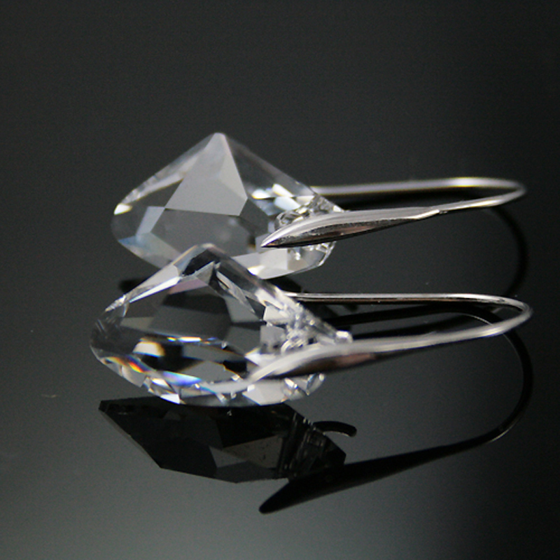 Bridal WEDDING CLEAR CRYSTAL 925 SILVER DANGLE earrings 6656 19mm