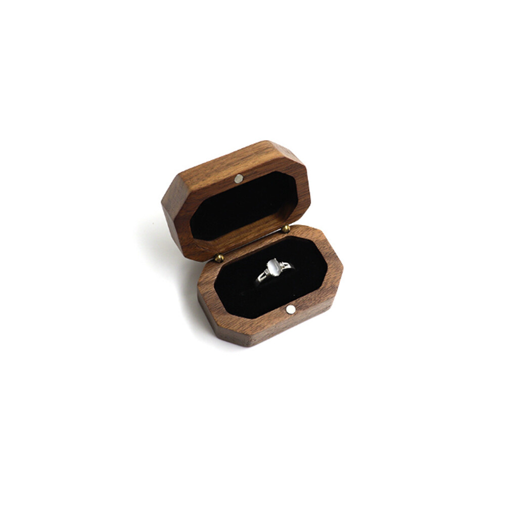 Vintage Walnut Wood Ring Box Jewelry Display Storage Holder Engagement Wedding#