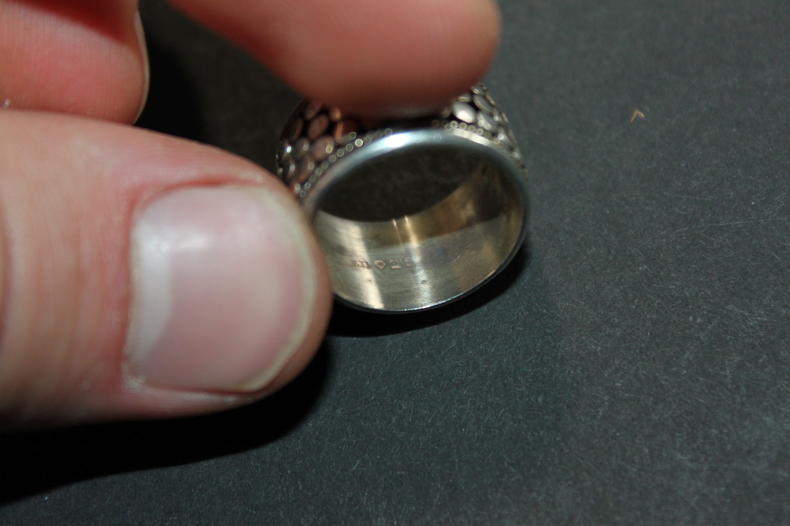 ATI Sterling Silver 925 Wide Band Textured Dot Pattern Ring Size 6.5, 6.9g